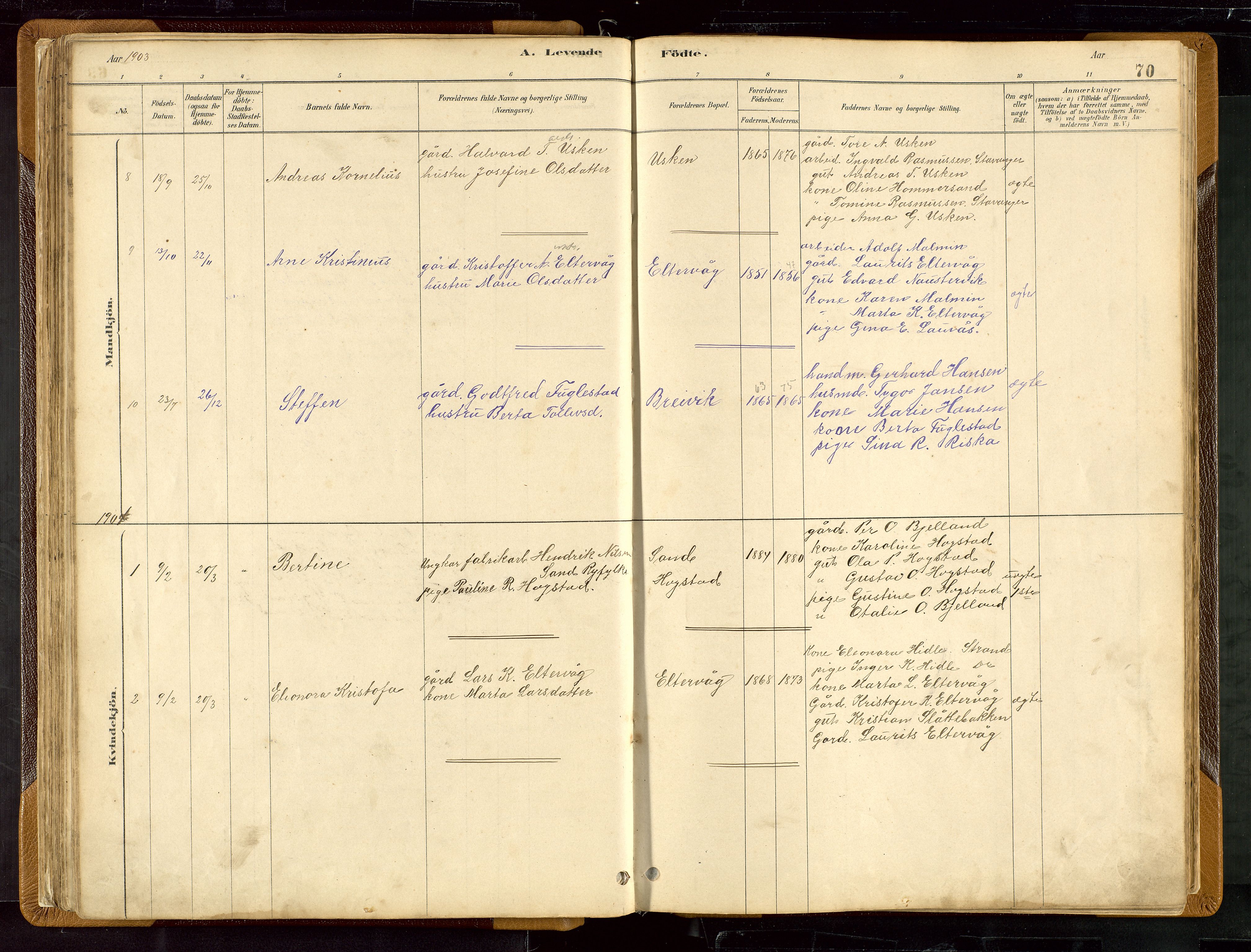 Hetland sokneprestkontor, SAST/A-101826/30/30BB/L0007: Parish register (copy) no. B 7, 1878-1910, p. 70