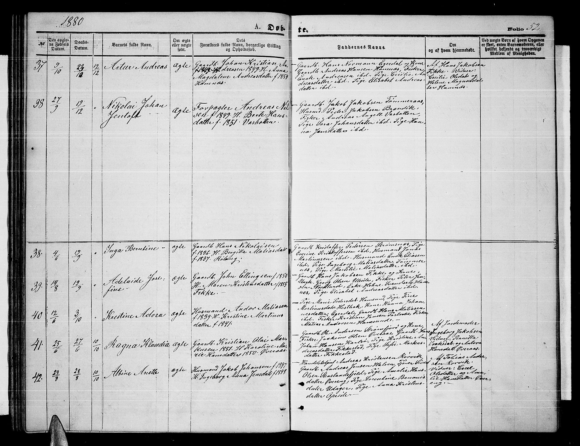 Ministerialprotokoller, klokkerbøker og fødselsregistre - Nordland, SAT/A-1459/859/L0858: Parish register (copy) no. 859C04, 1873-1886, p. 52