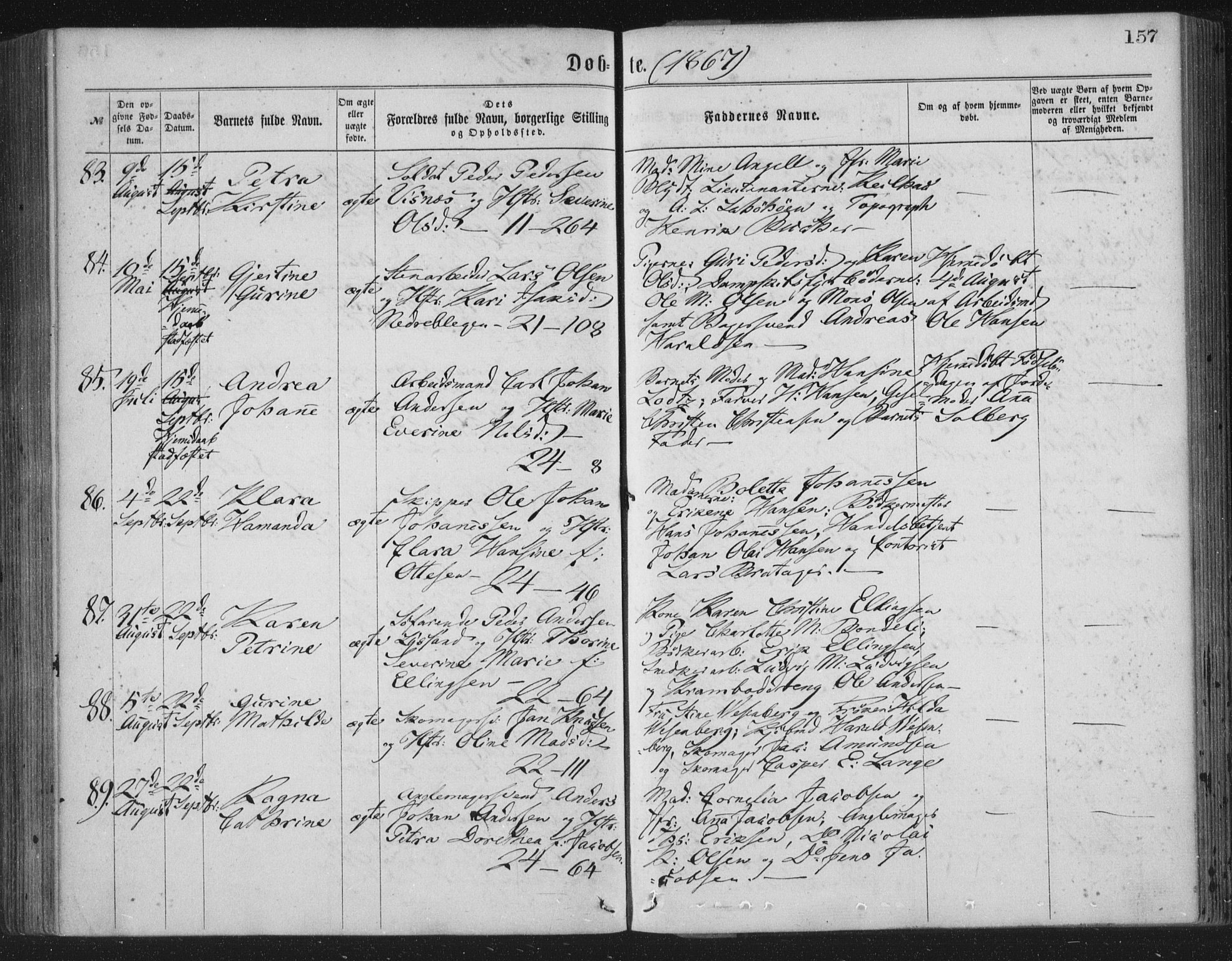 Korskirken sokneprestembete, SAB/A-76101/H/Haa/L0019: Parish register (official) no. B 5, 1866-1871, p. 157
