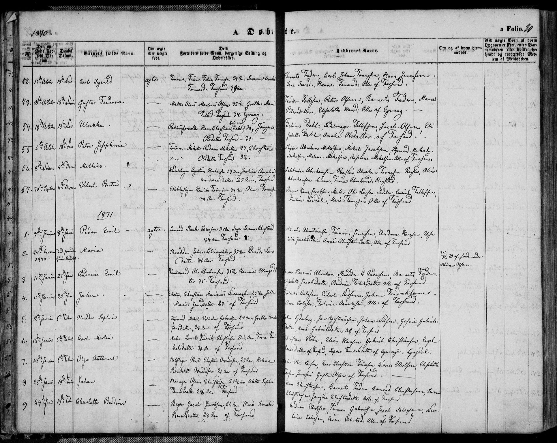 Farsund sokneprestkontor, SAK/1111-0009/F/Fa/L0005: Parish register (official) no. A 5, 1863-1886, p. 30