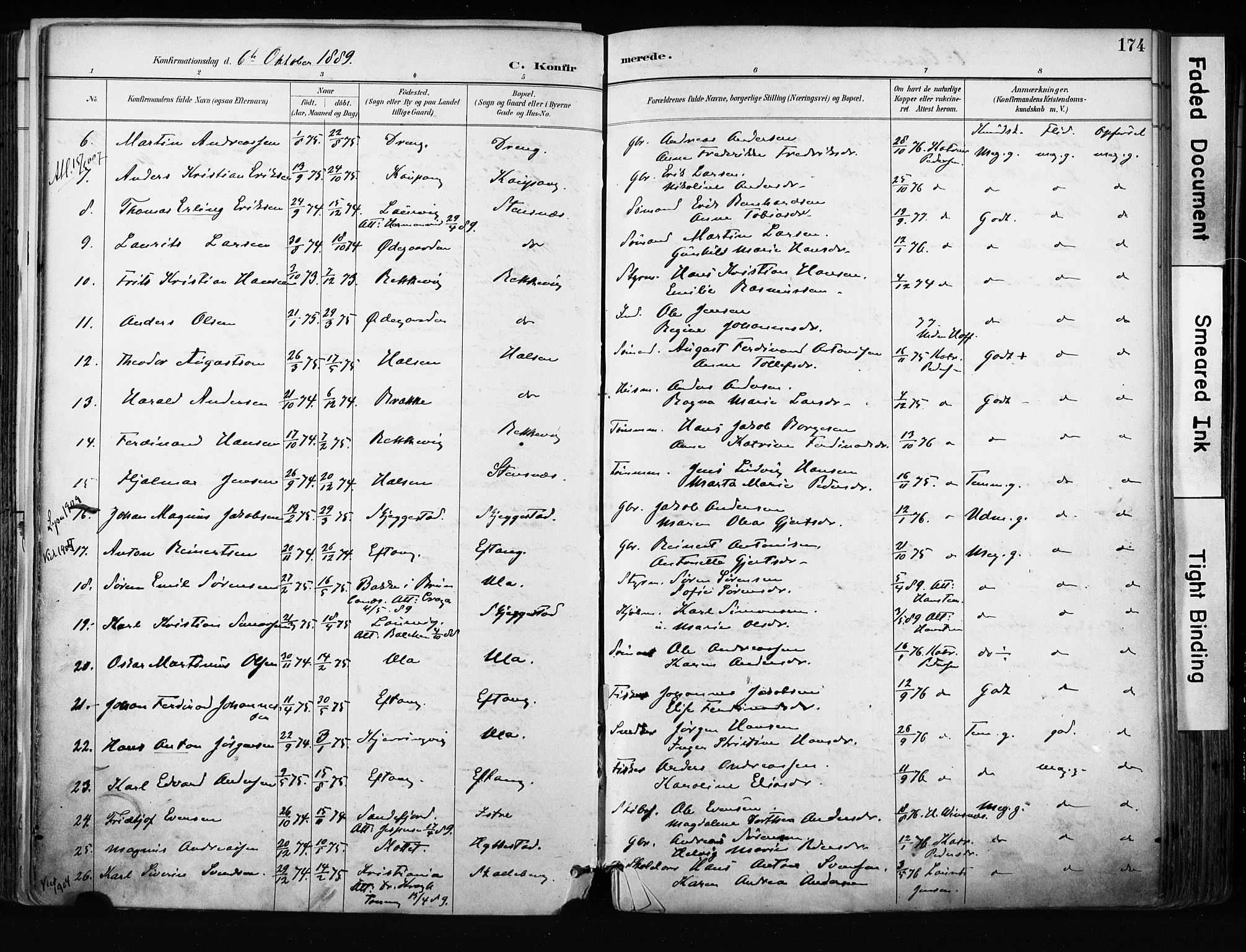 Tjølling kirkebøker, AV/SAKO-A-60/F/Fa/L0009: Parish register (official) no. 9, 1887-1905, p. 174