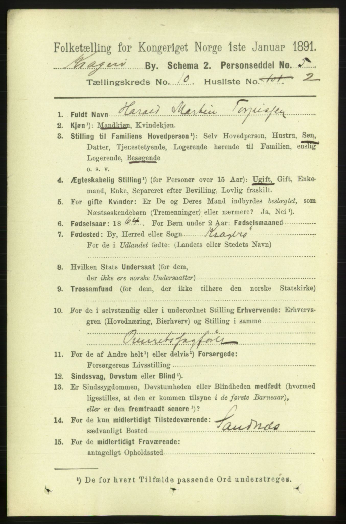 RA, 1891 census for 0801 Kragerø, 1891, p. 3768