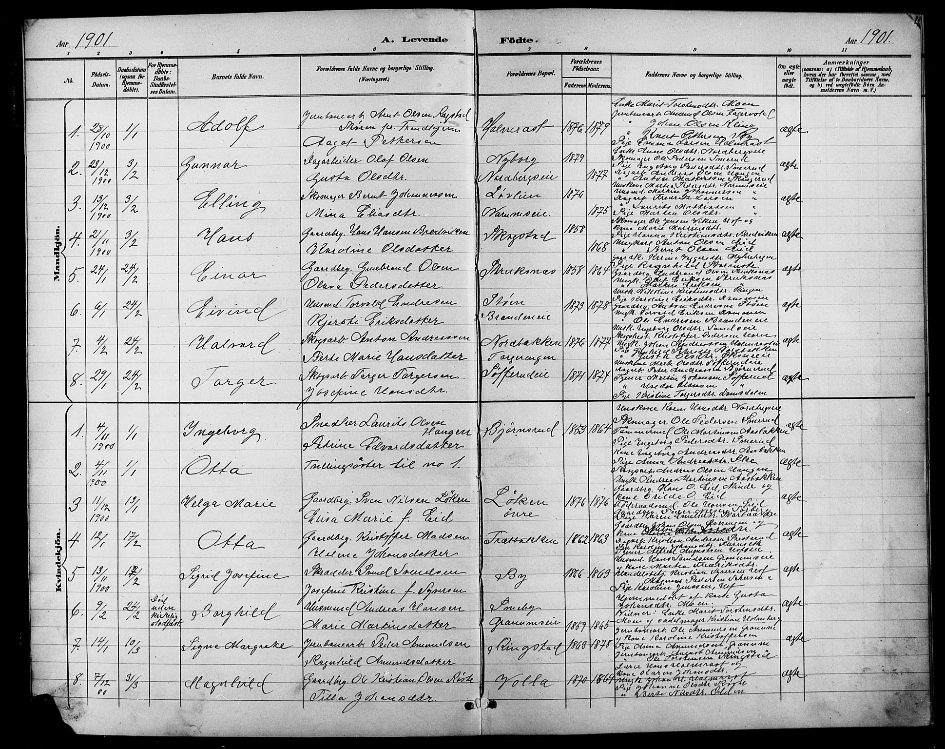 Søndre Land prestekontor, SAH/PREST-122/L/L0004: Parish register (copy) no. 4, 1901-1915, p. 4