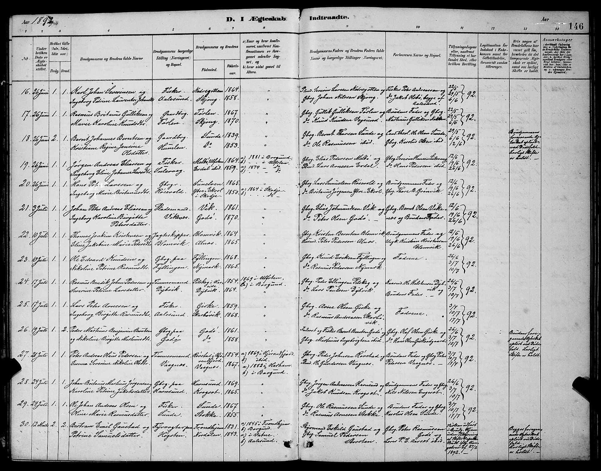 Ministerialprotokoller, klokkerbøker og fødselsregistre - Møre og Romsdal, SAT/A-1454/528/L0430: Parish register (copy) no. 528C11, 1884-1899, p. 146