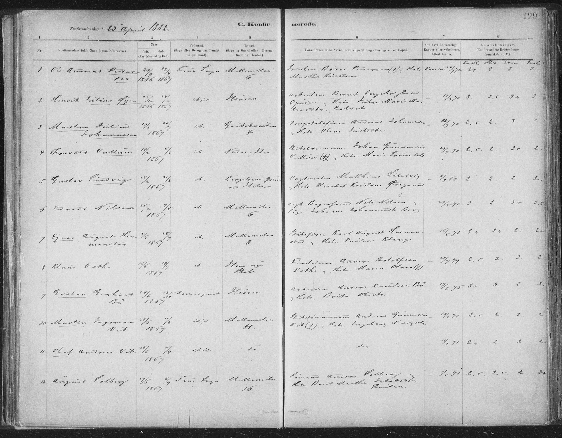 Ministerialprotokoller, klokkerbøker og fødselsregistre - Sør-Trøndelag, SAT/A-1456/603/L0162: Parish register (official) no. 603A01, 1879-1895, p. 129