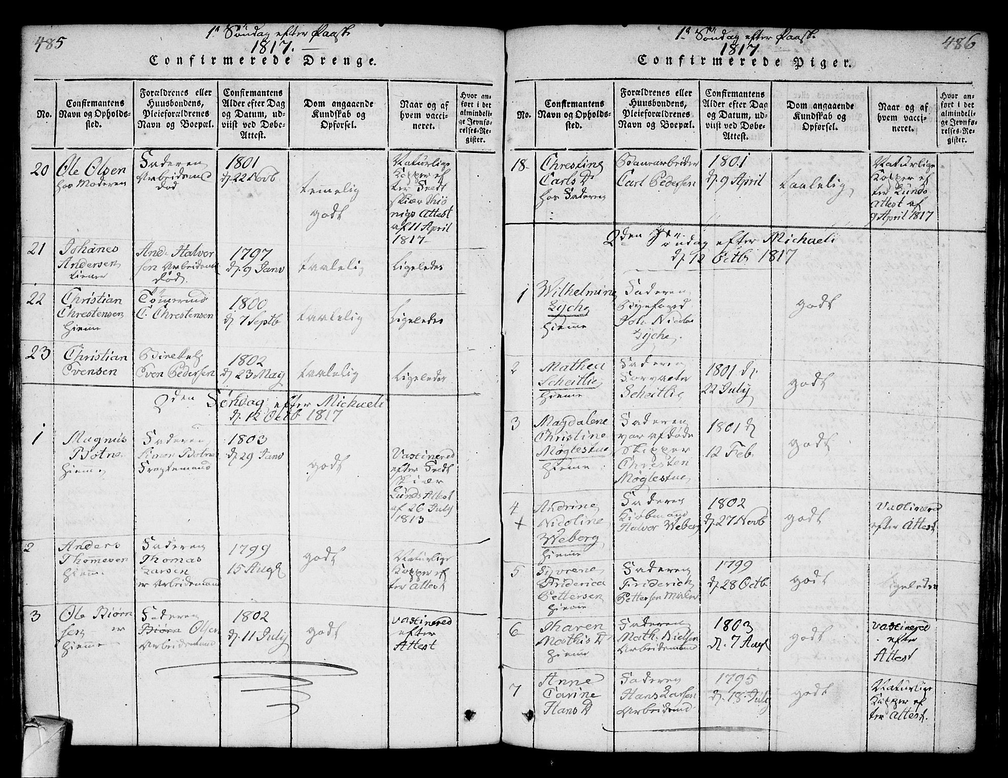 Strømsø kirkebøker, SAKO/A-246/F/Fa/L0011: Parish register (official) no. I 11, 1815-1829, p. 485-486