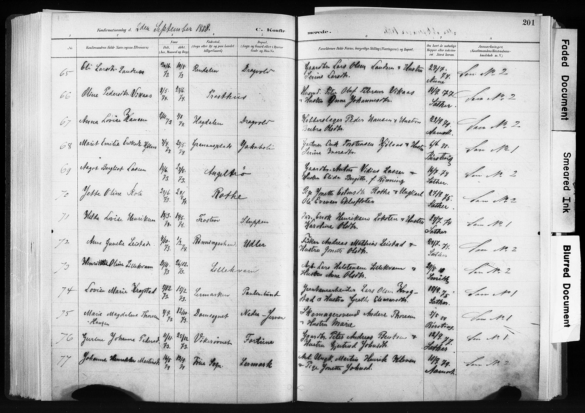 Ministerialprotokoller, klokkerbøker og fødselsregistre - Sør-Trøndelag, AV/SAT-A-1456/606/L0300: Parish register (official) no. 606A15, 1886-1893, p. 201