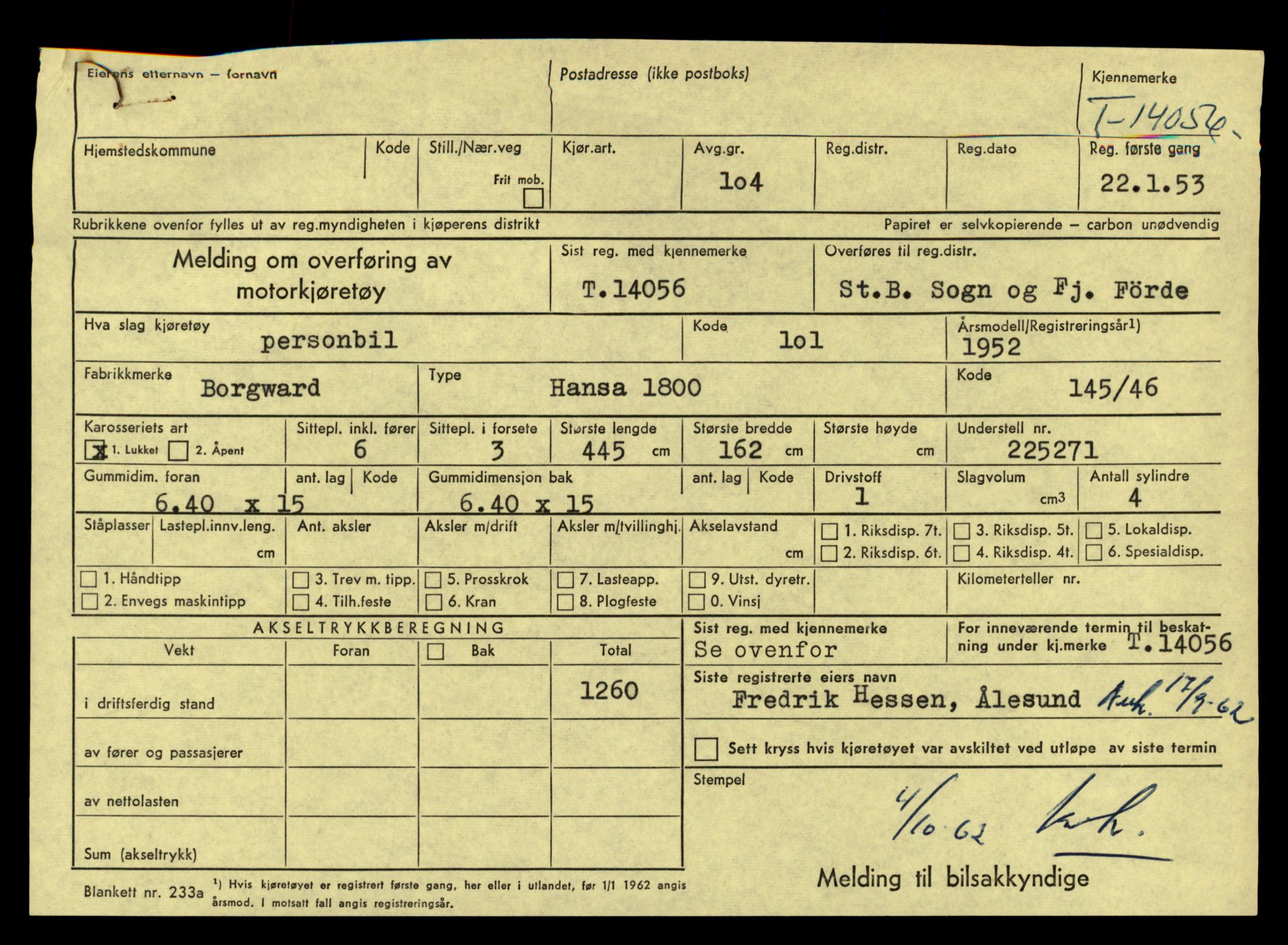 Møre og Romsdal vegkontor - Ålesund trafikkstasjon, AV/SAT-A-4099/F/Fe/L0042: Registreringskort for kjøretøy T 13906 - T 14079, 1927-1998, p. 2629
