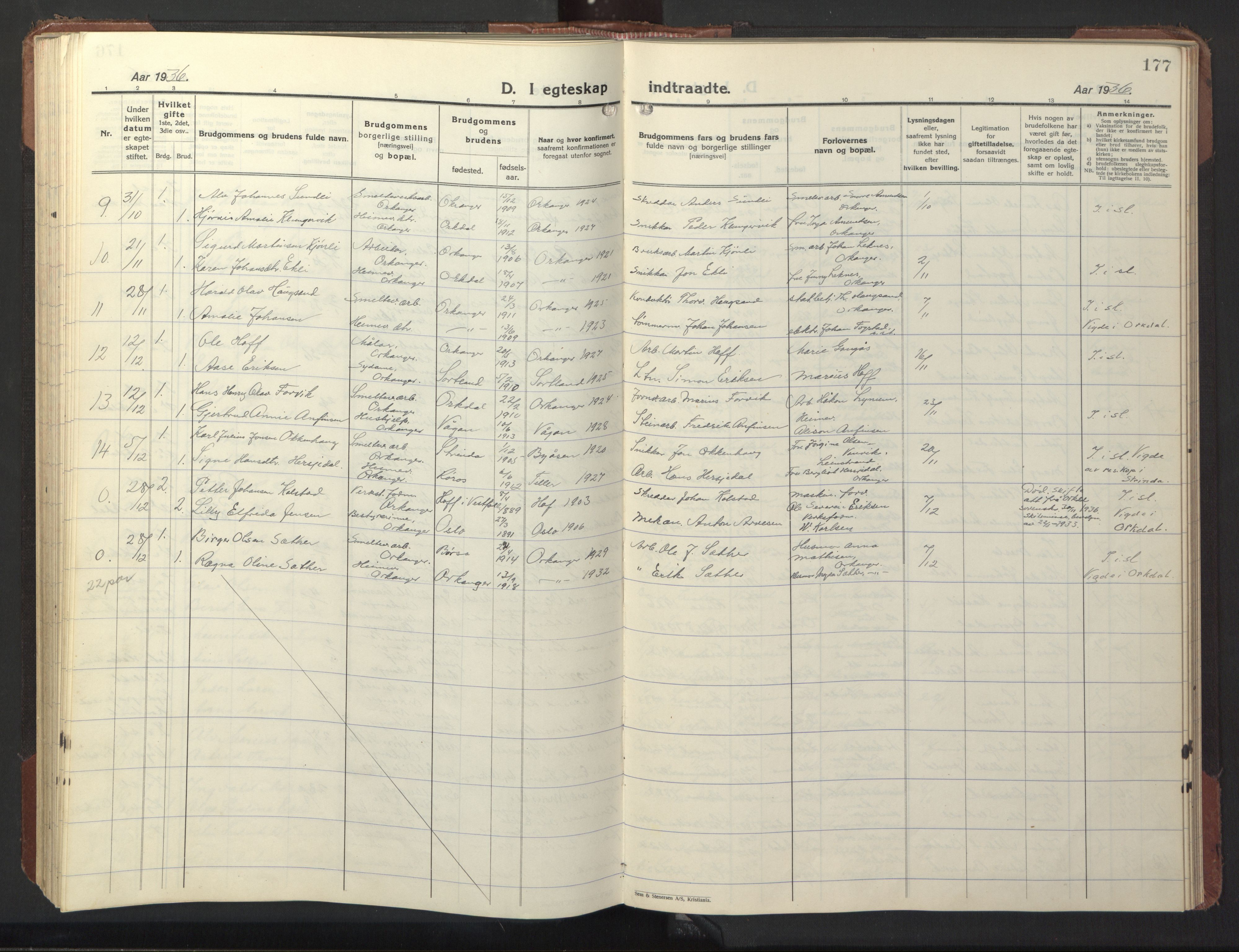 Ministerialprotokoller, klokkerbøker og fødselsregistre - Sør-Trøndelag, SAT/A-1456/669/L0832: Parish register (copy) no. 669C02, 1925-1953, p. 177