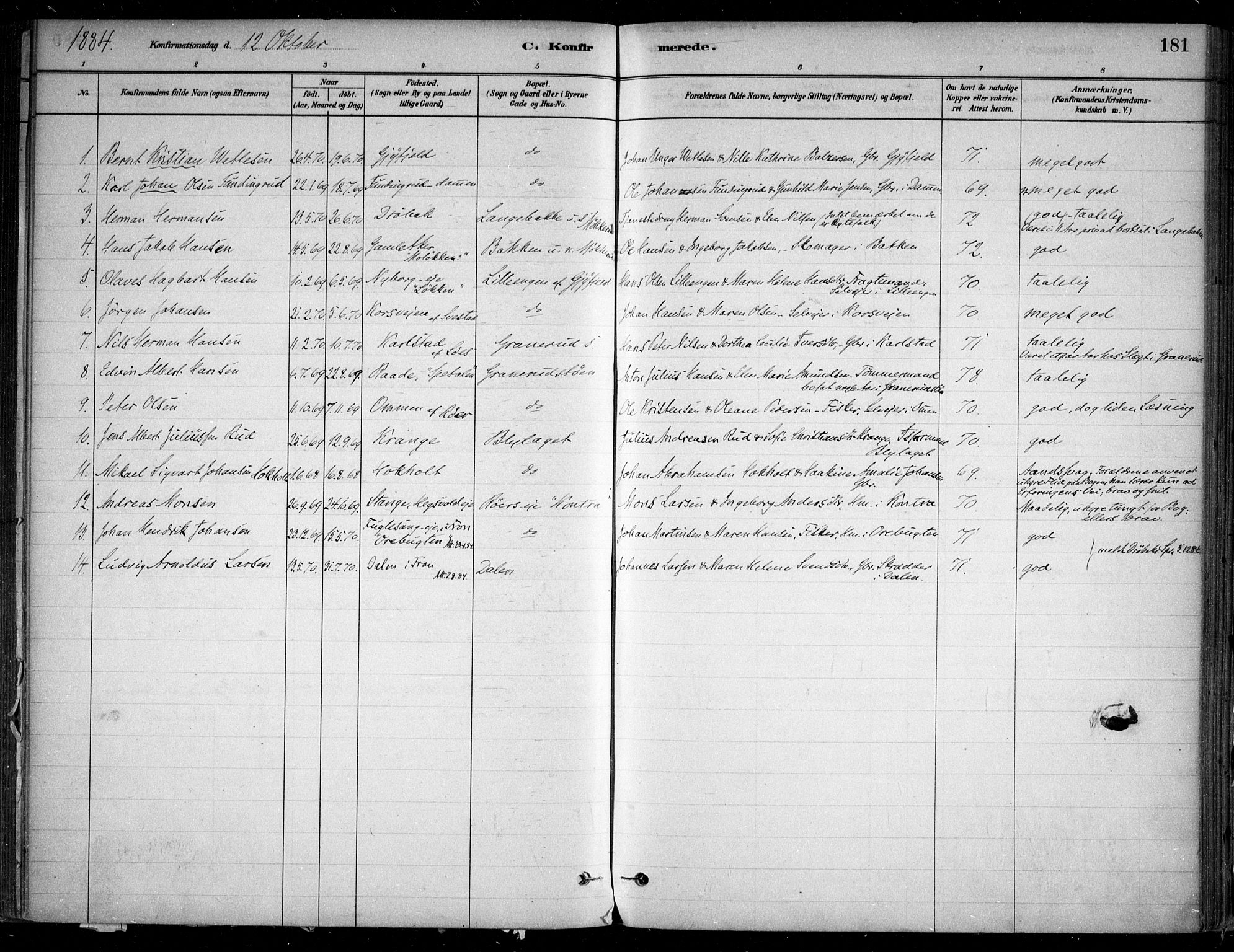 Nesodden prestekontor Kirkebøker, SAO/A-10013/F/Fa/L0009: Parish register (official) no. I 9, 1880-1915, p. 181