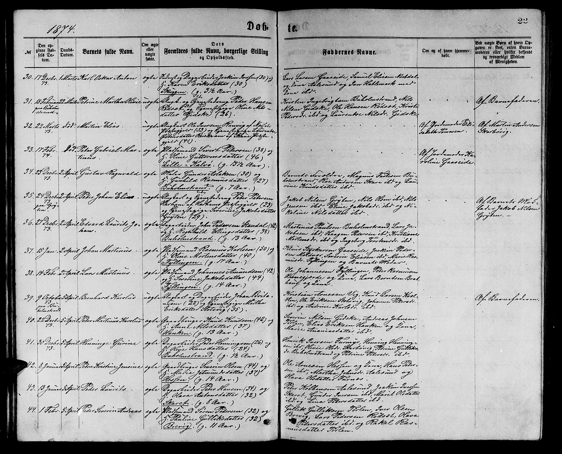 Ministerialprotokoller, klokkerbøker og fødselsregistre - Møre og Romsdal, AV/SAT-A-1454/528/L0429: Parish register (copy) no. 528C10, 1872-1886, p. 22