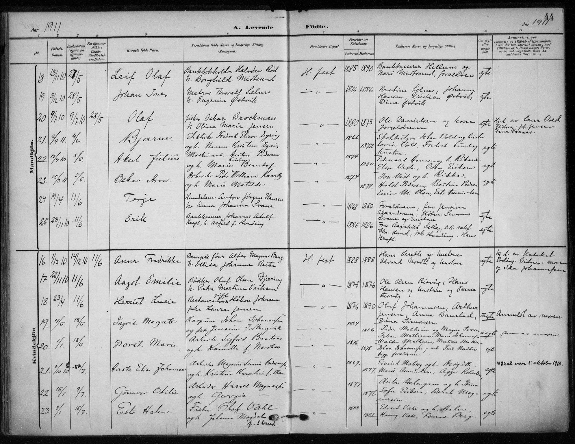 Hammerfest sokneprestkontor, SATØ/S-1347/H/Ha/L0014.kirke: Parish register (official) no. 14, 1906-1916, p. 44