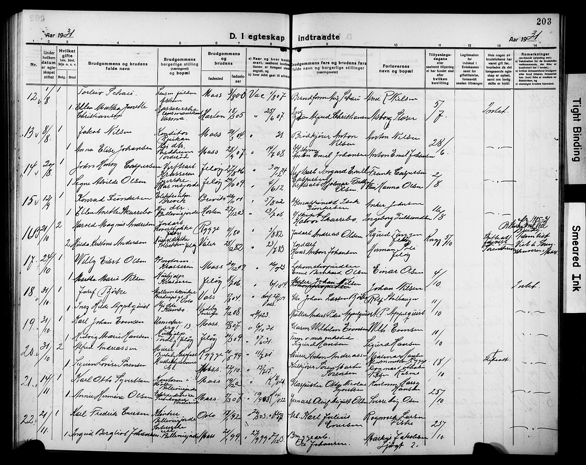 Moss prestekontor Kirkebøker, AV/SAO-A-2003/G/Gb/L0004: Parish register (copy) no. II 4, 1920-1932, p. 203