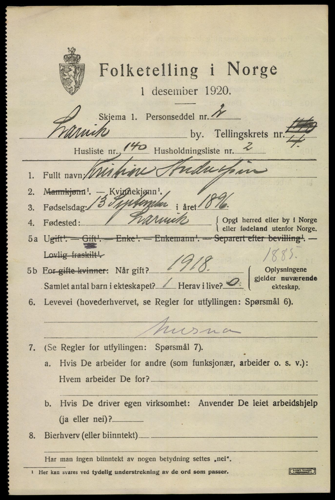 SAKO, 1920 census for Larvik, 1920, p. 16050