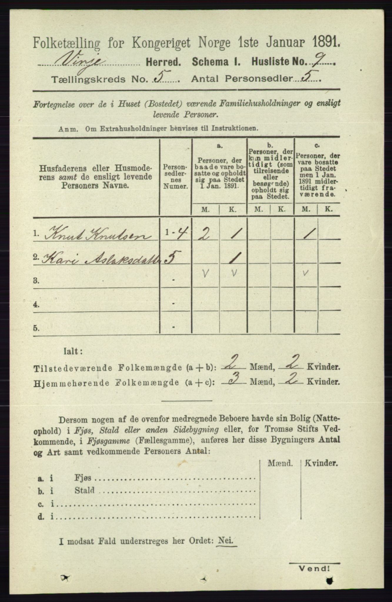 RA, 1891 census for 0834 Vinje, 1891, p. 1014