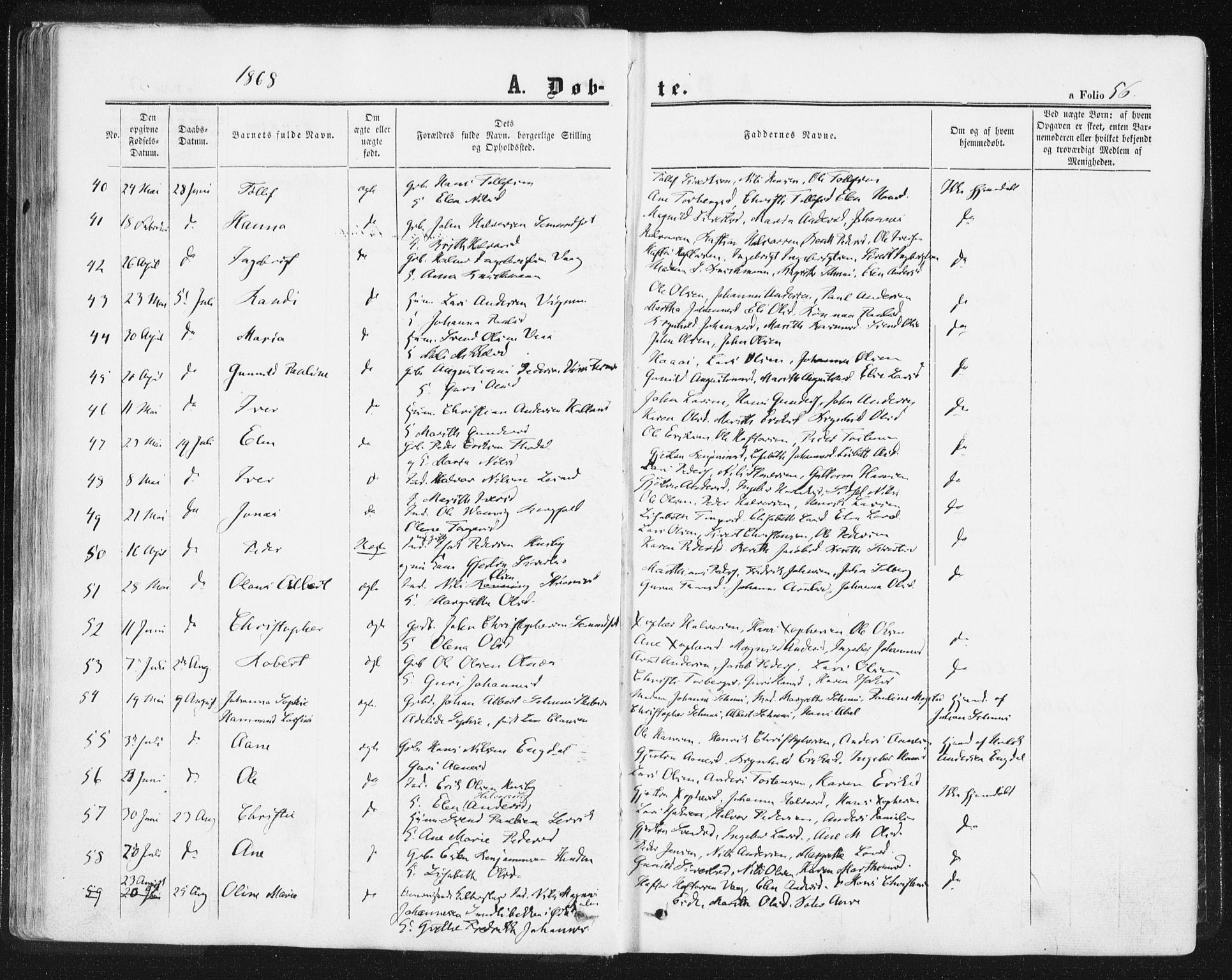Ministerialprotokoller, klokkerbøker og fødselsregistre - Møre og Romsdal, SAT/A-1454/578/L0905: Parish register (official) no. 578A04, 1859-1877, p. 56