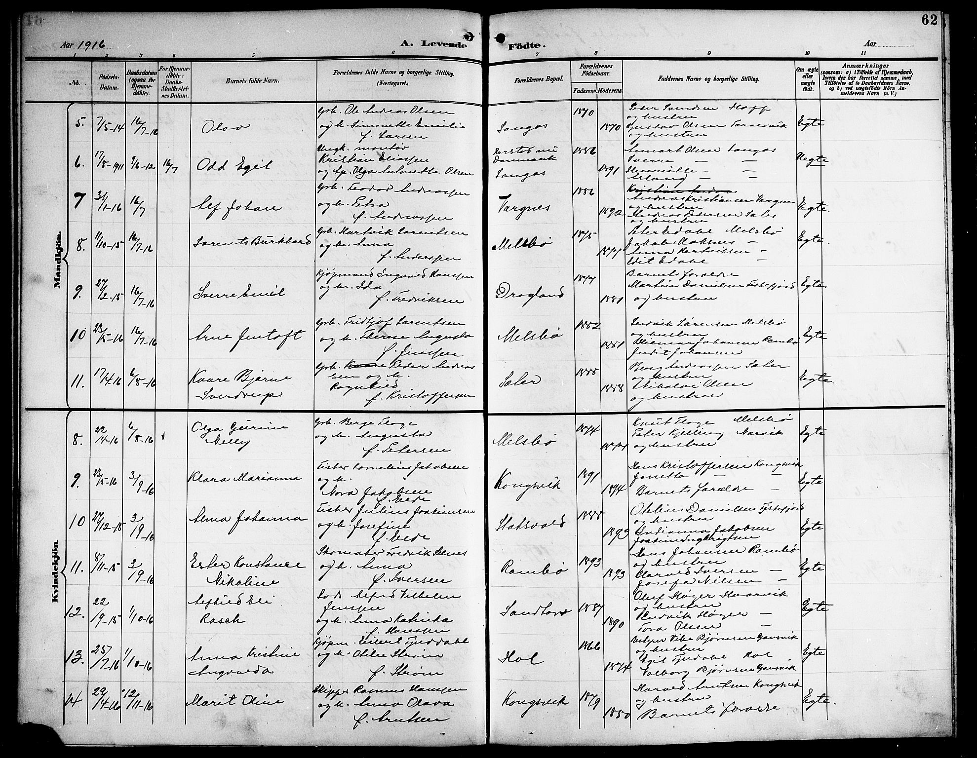 Ministerialprotokoller, klokkerbøker og fødselsregistre - Nordland, AV/SAT-A-1459/865/L0932: Parish register (copy) no. 865C04, 1901-1917, p. 62