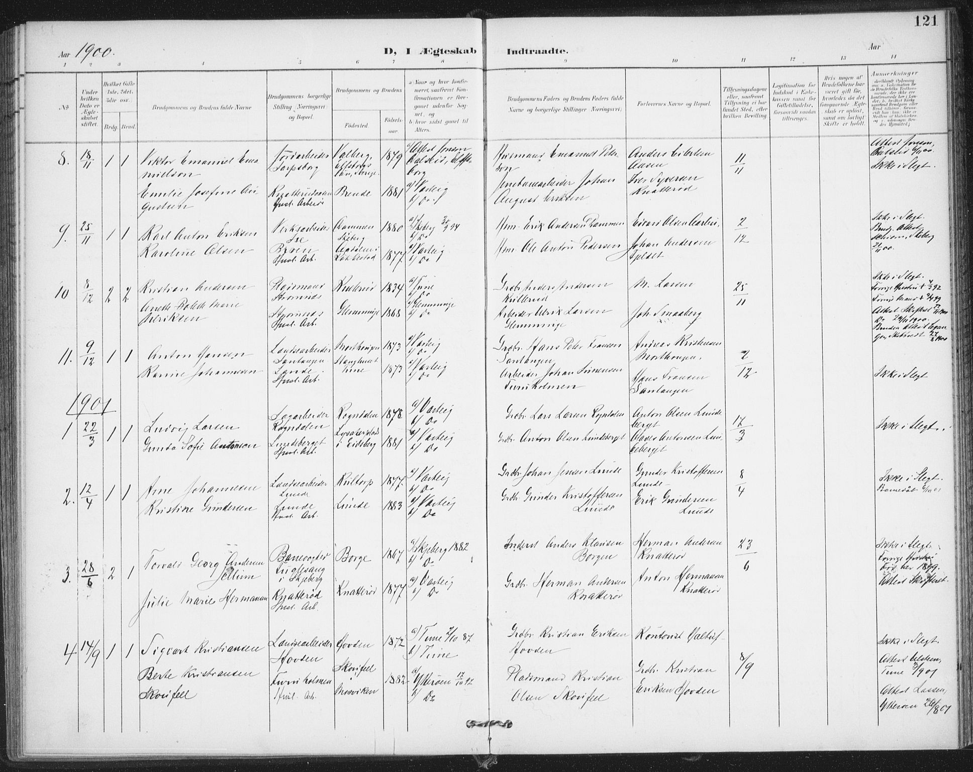 Varteig prestekontor Kirkebøker, SAO/A-10447a/F/Fa/L0003: Parish register (official) no. 3, 1899-1919, p. 121