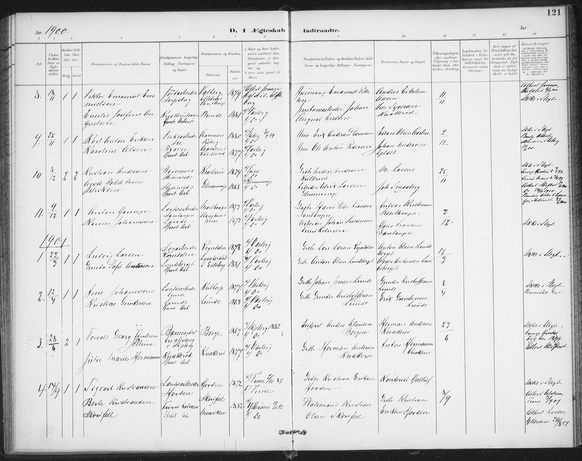 Varteig prestekontor Kirkebøker, AV/SAO-A-10447a/F/Fa/L0003: Parish register (official) no. 3, 1899-1919, p. 121