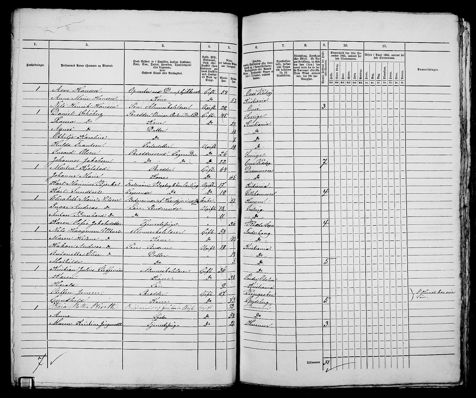 RA, 1865 census for Kristiania, 1865, p. 3223