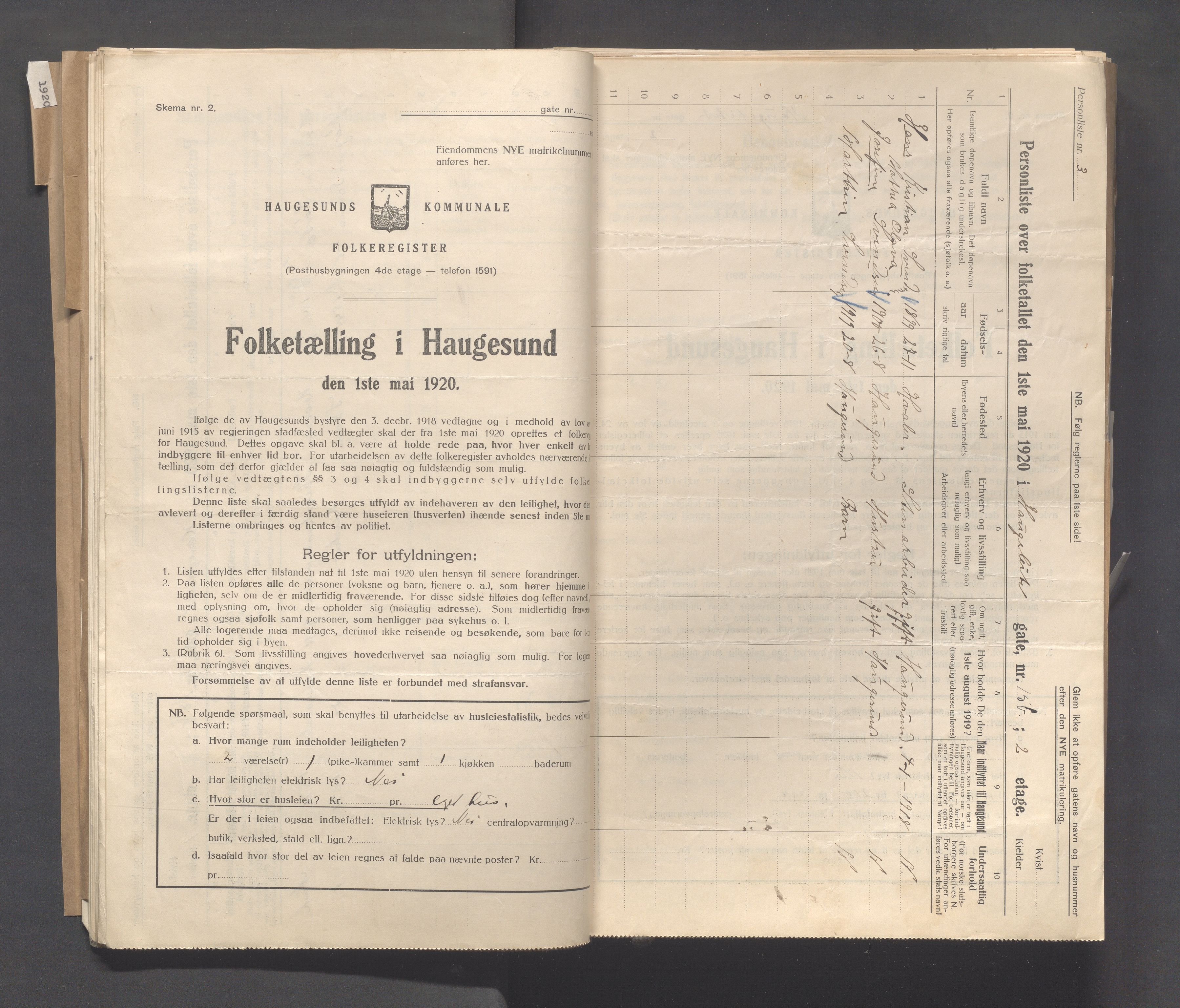 IKAR, Local census 1.5.1920 for Haugesund, 1920, p. 1152