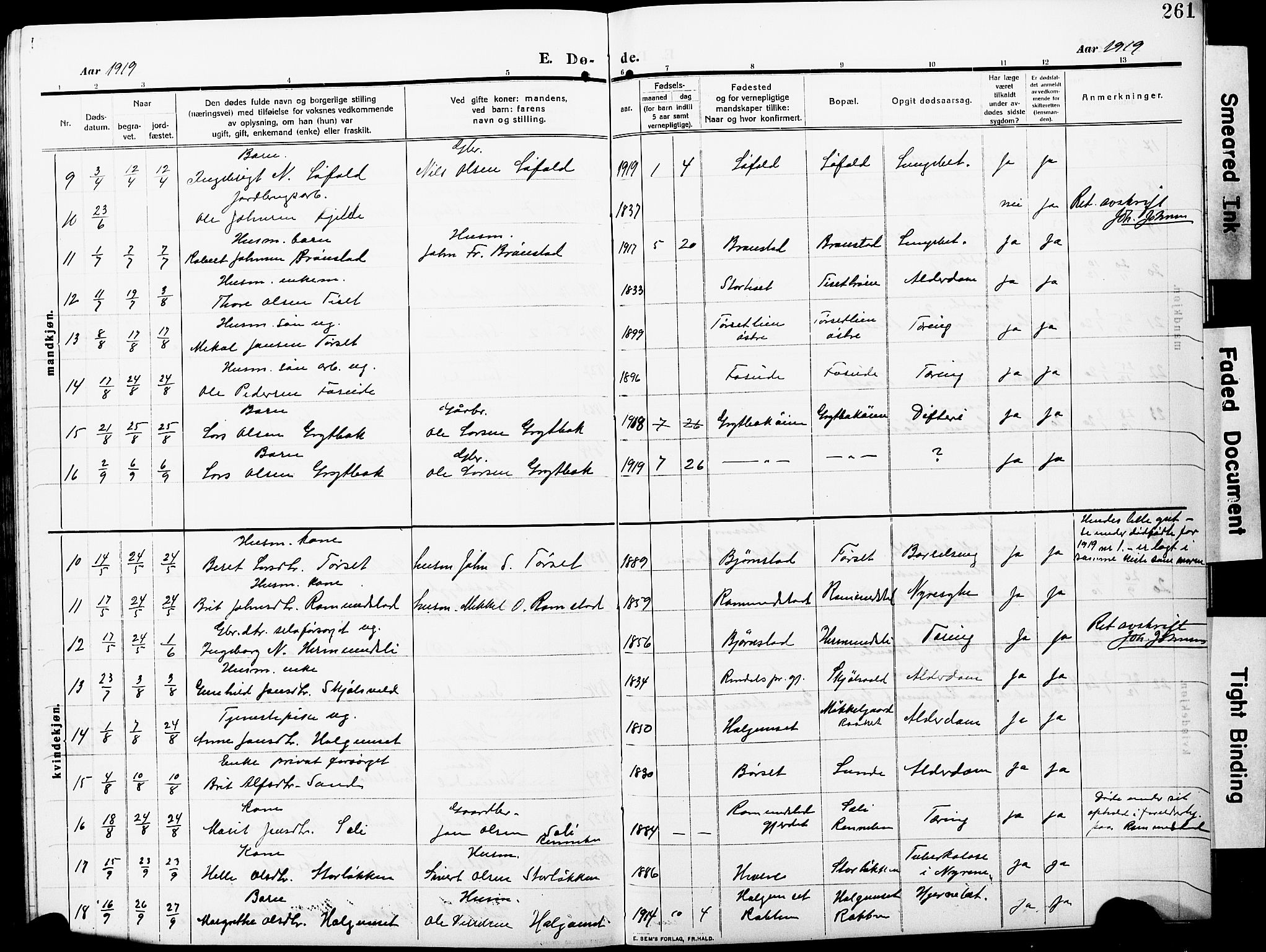 Ministerialprotokoller, klokkerbøker og fødselsregistre - Møre og Romsdal, AV/SAT-A-1454/598/L1079: Parish register (copy) no. 598C04, 1909-1927, p. 261