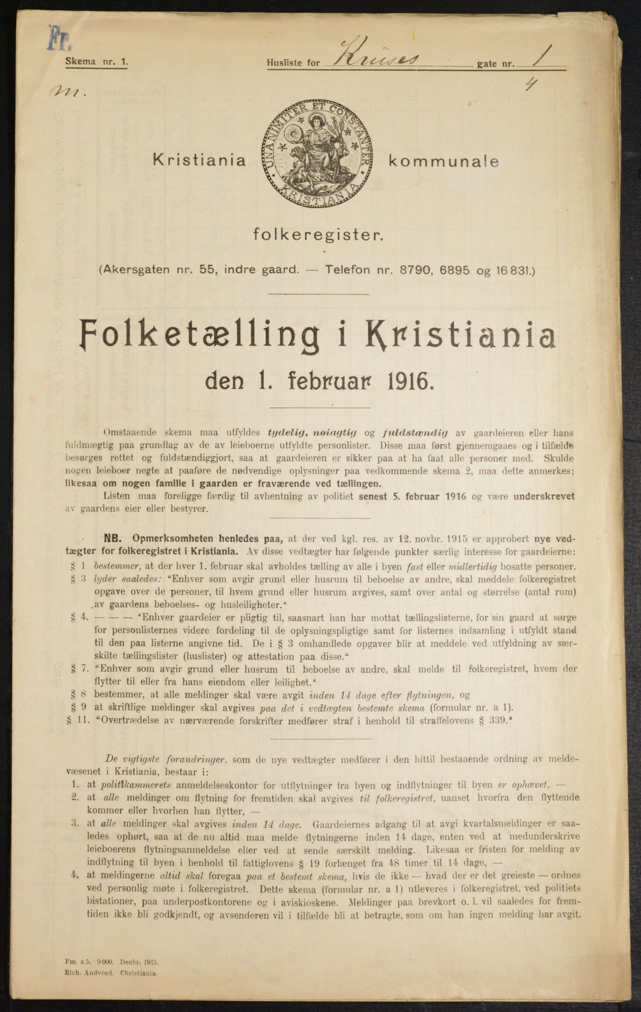 OBA, Municipal Census 1916 for Kristiania, 1916, p. 56103