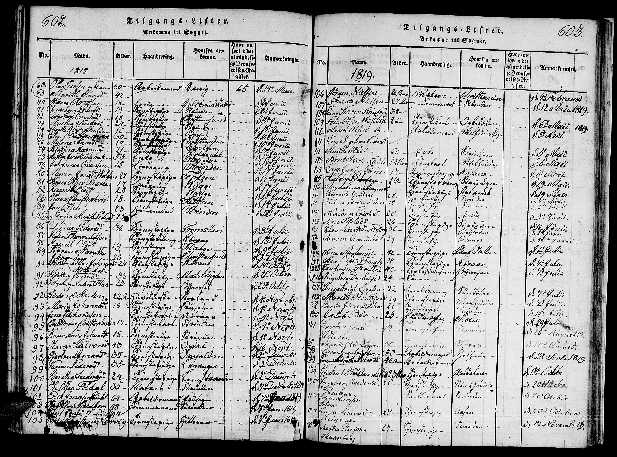 Ministerialprotokoller, klokkerbøker og fødselsregistre - Sør-Trøndelag, SAT/A-1456/601/L0043: Parish register (official) no. 601A11, 1815-1821, p. 602-603