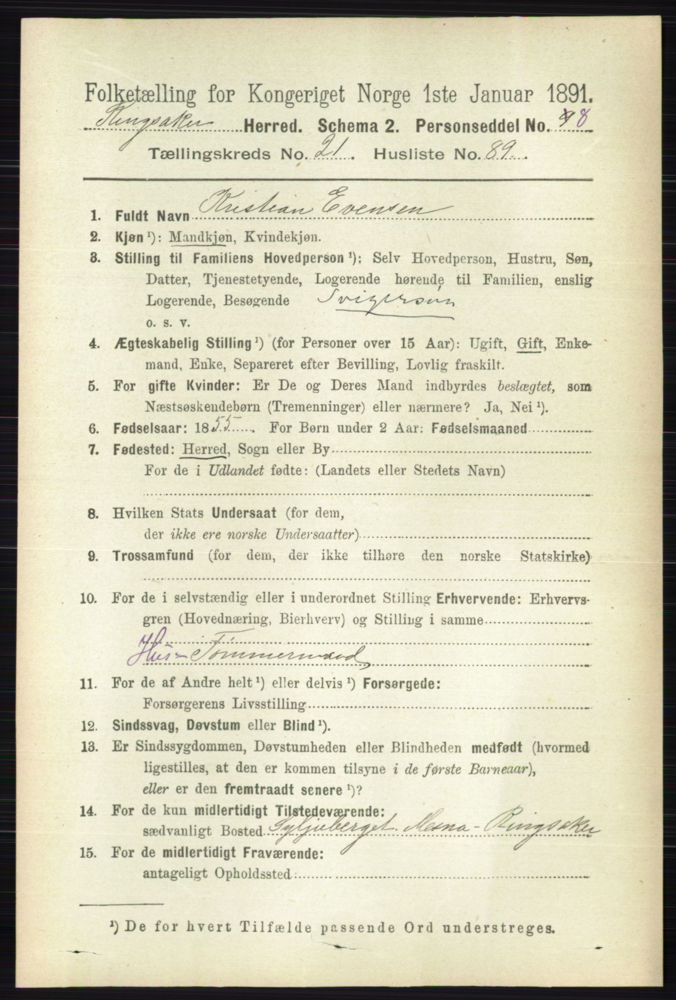 RA, 1891 census for 0412 Ringsaker, 1891, p. 12273