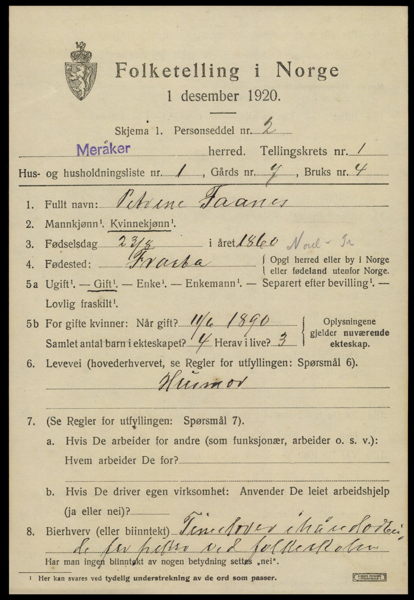 SAT, 1920 census for Meråker, 1920, p. 850