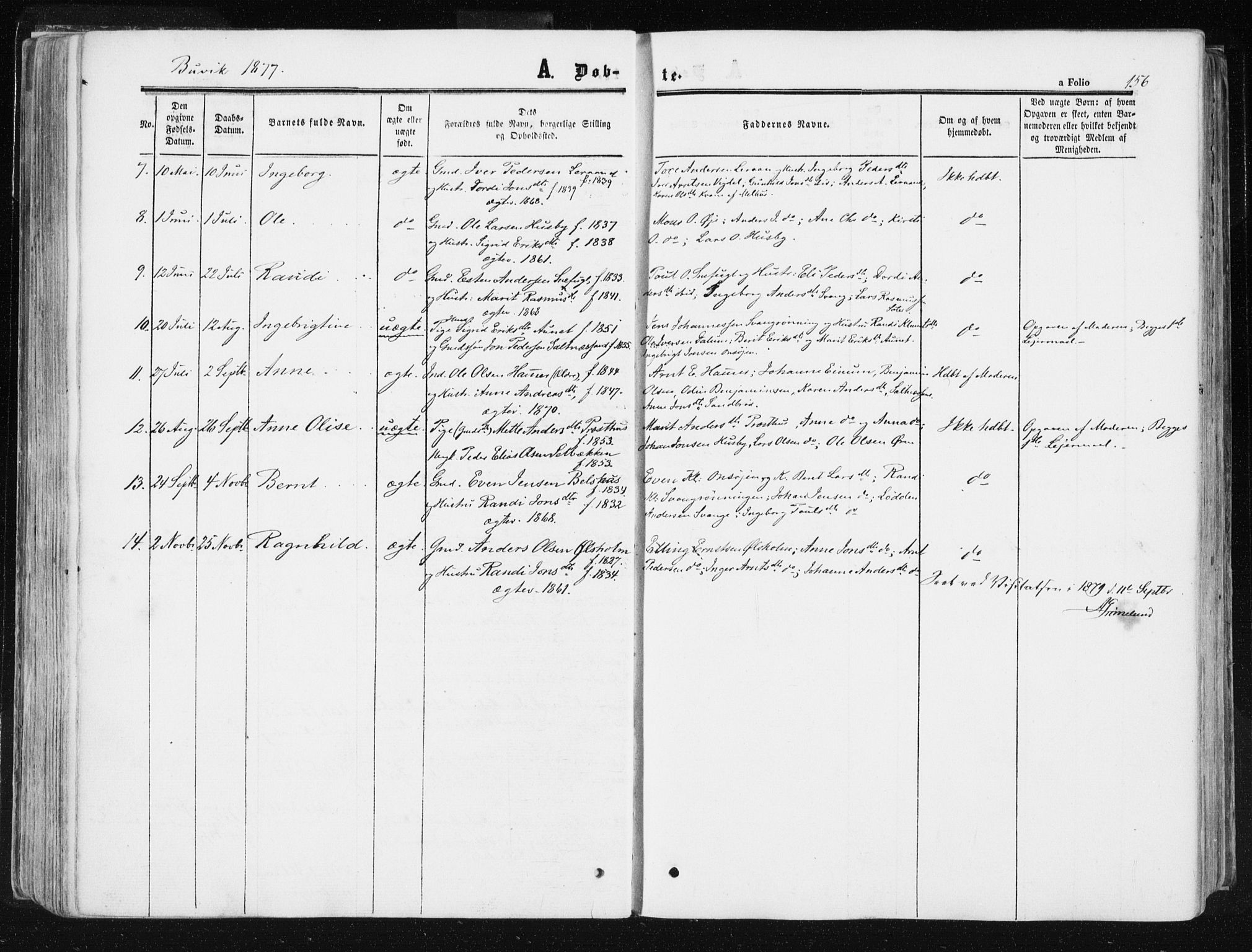 Ministerialprotokoller, klokkerbøker og fødselsregistre - Sør-Trøndelag, SAT/A-1456/612/L0377: Parish register (official) no. 612A09, 1859-1877, p. 156