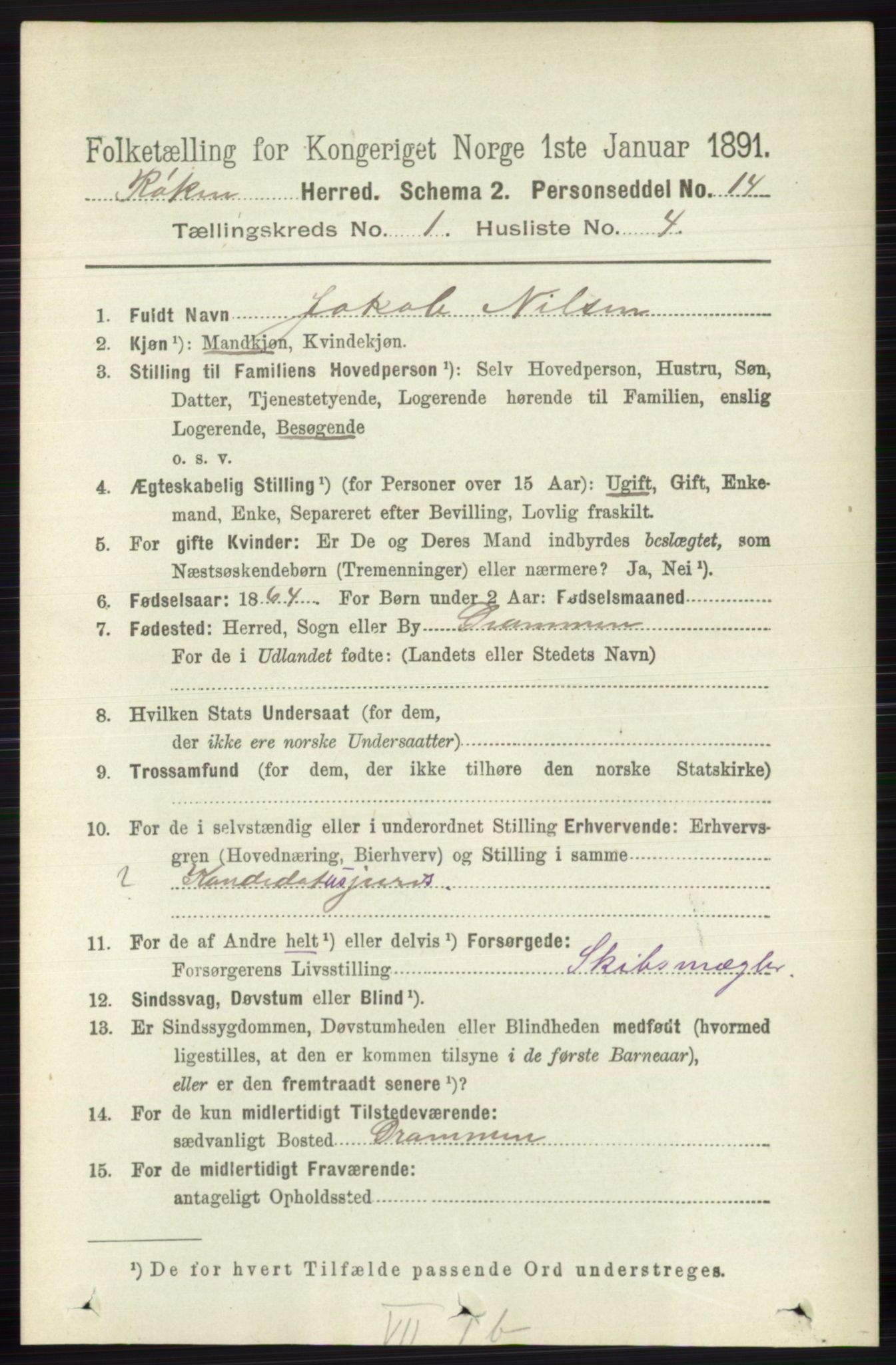 RA, 1891 census for 0627 Røyken, 1891, p. 119
