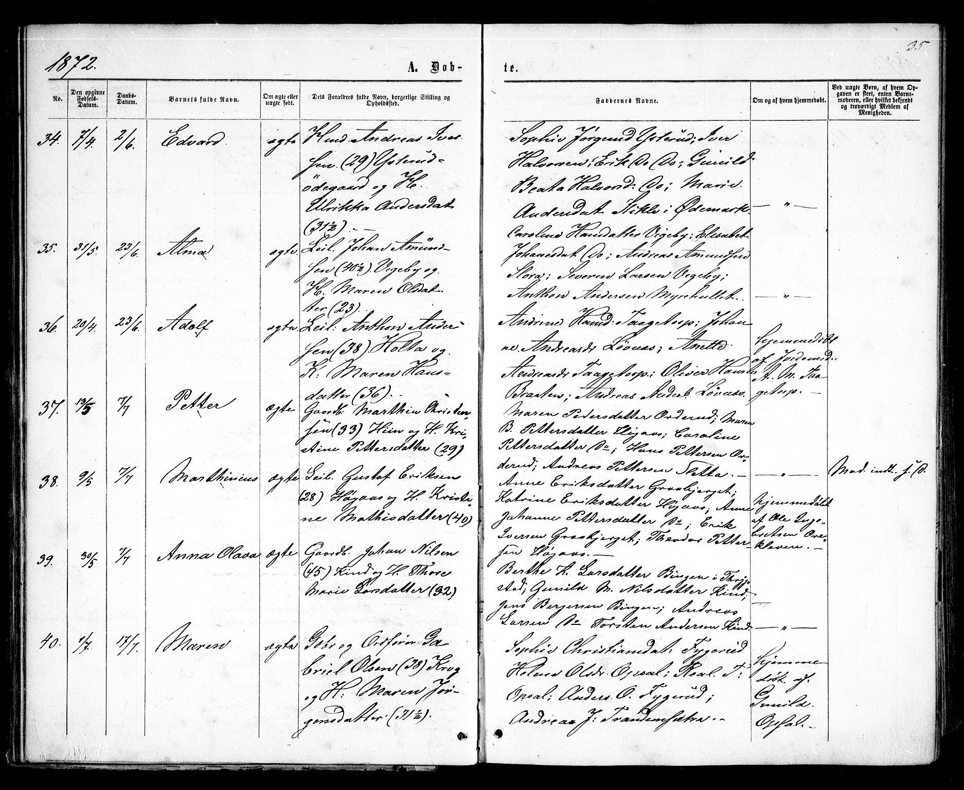 Rødenes prestekontor Kirkebøker, AV/SAO-A-2005/F/Fa/L0008: Parish register (official) no. I 8, 1869-1879, p. 35