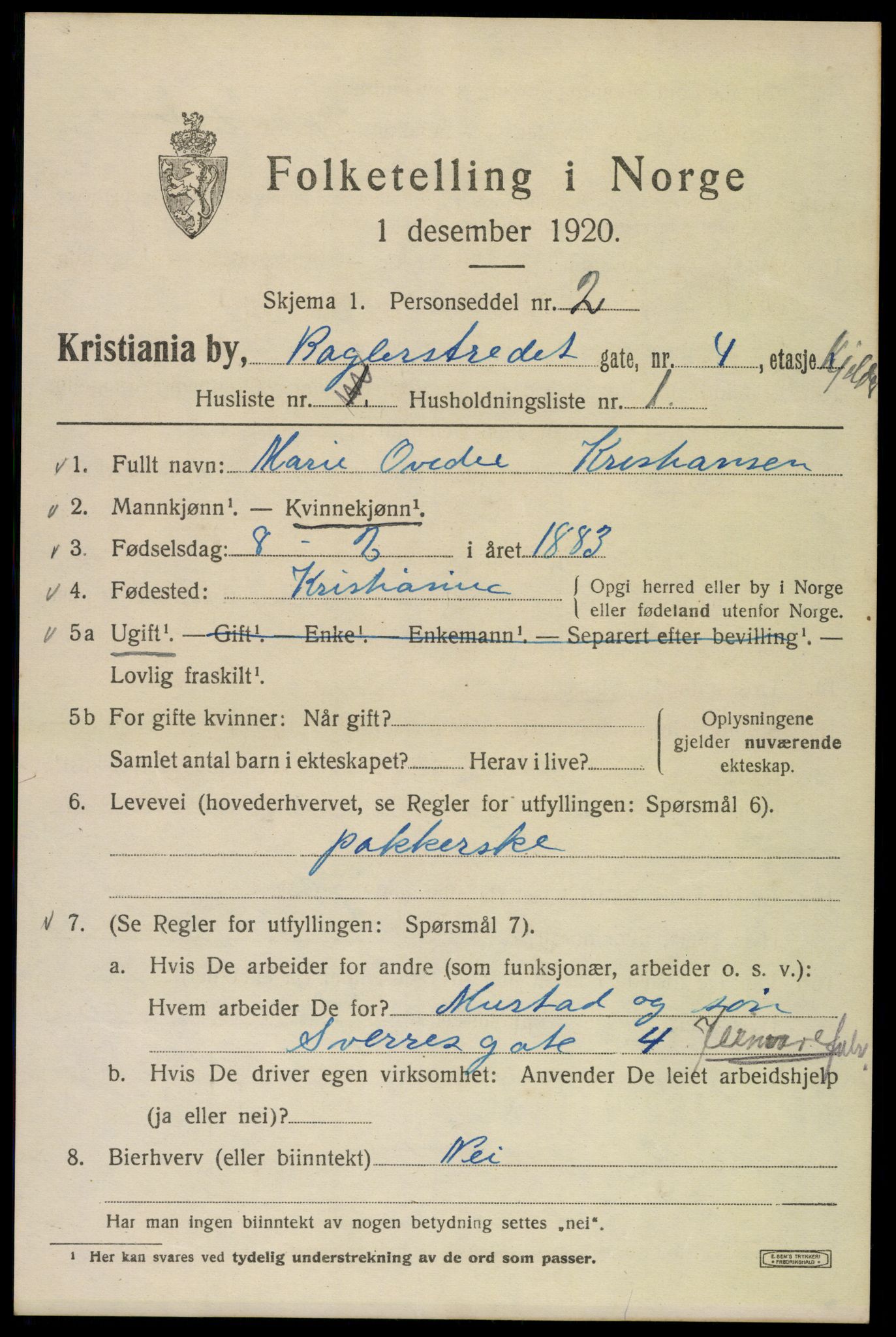 SAO, 1920 census for Kristiania, 1920, p. 147235