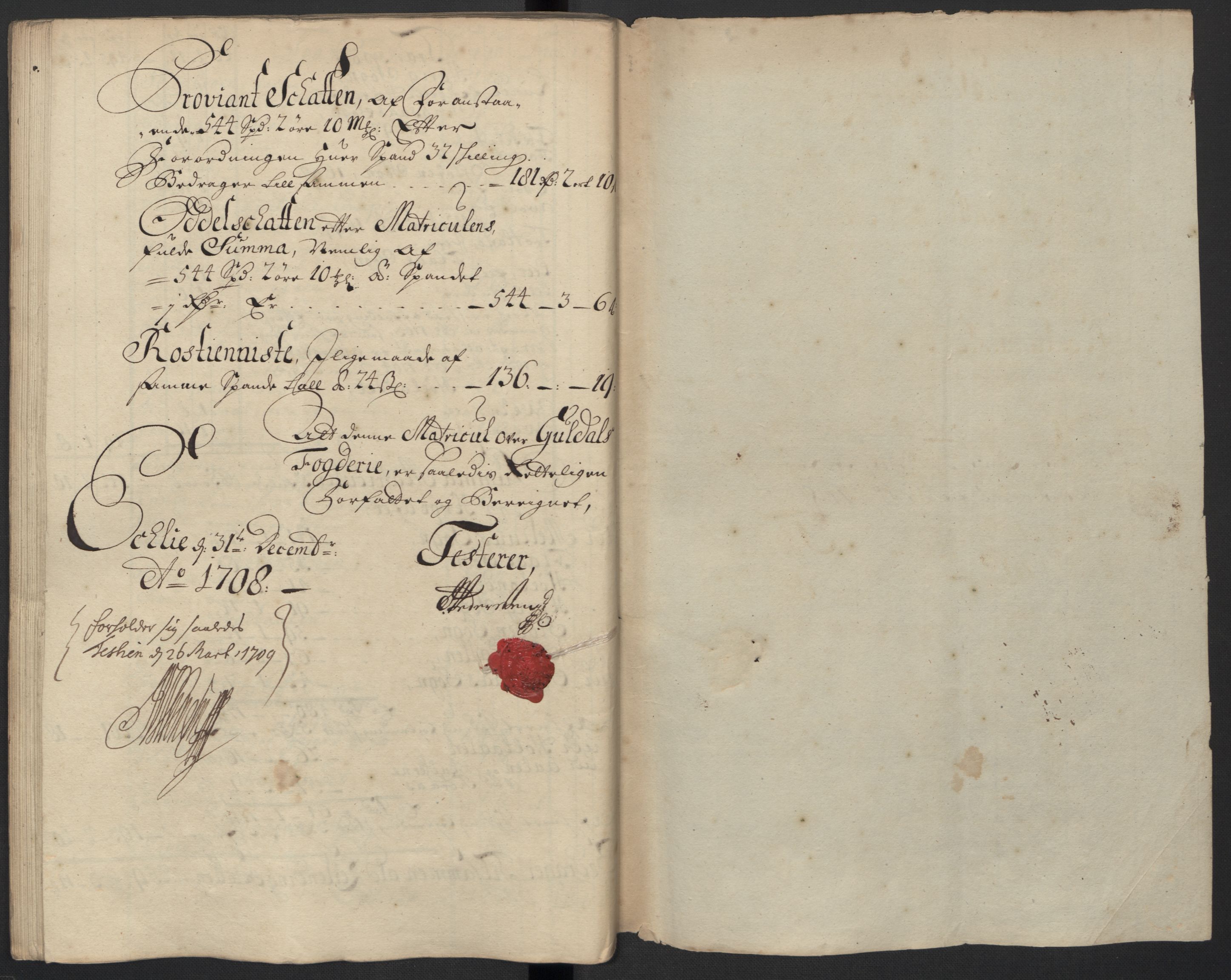 Rentekammeret inntil 1814, Reviderte regnskaper, Fogderegnskap, RA/EA-4092/R60/L3958: Fogderegnskap Orkdal og Gauldal, 1708, p. 154