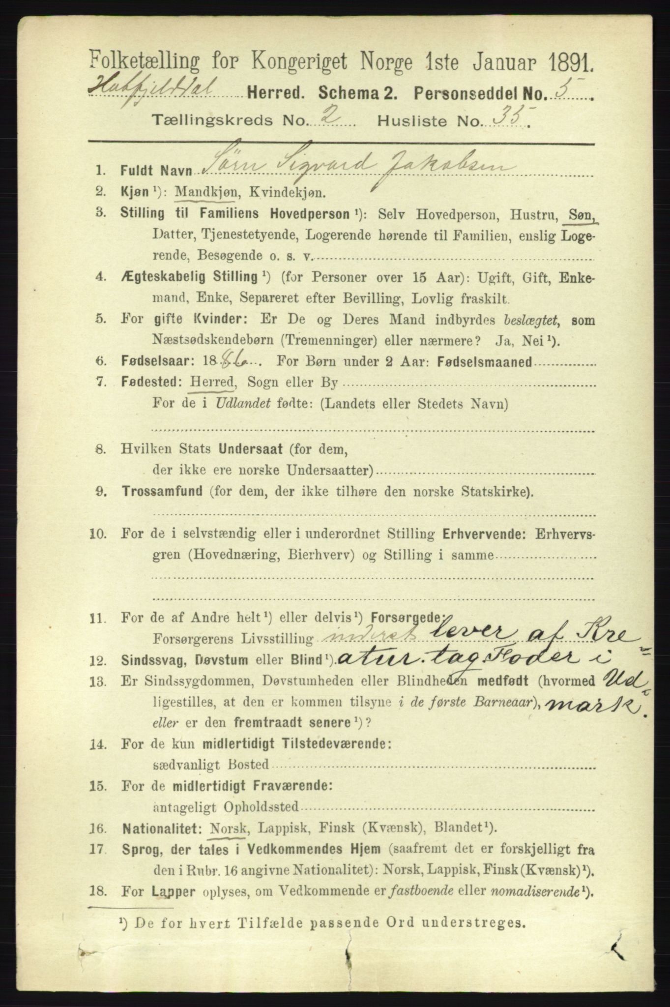 RA, 1891 census for 1826 Hattfjelldal, 1891, p. 595