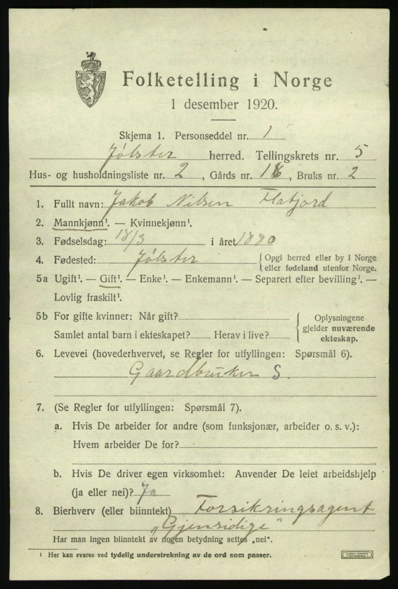 SAB, 1920 census for Jølster, 1920, p. 2940