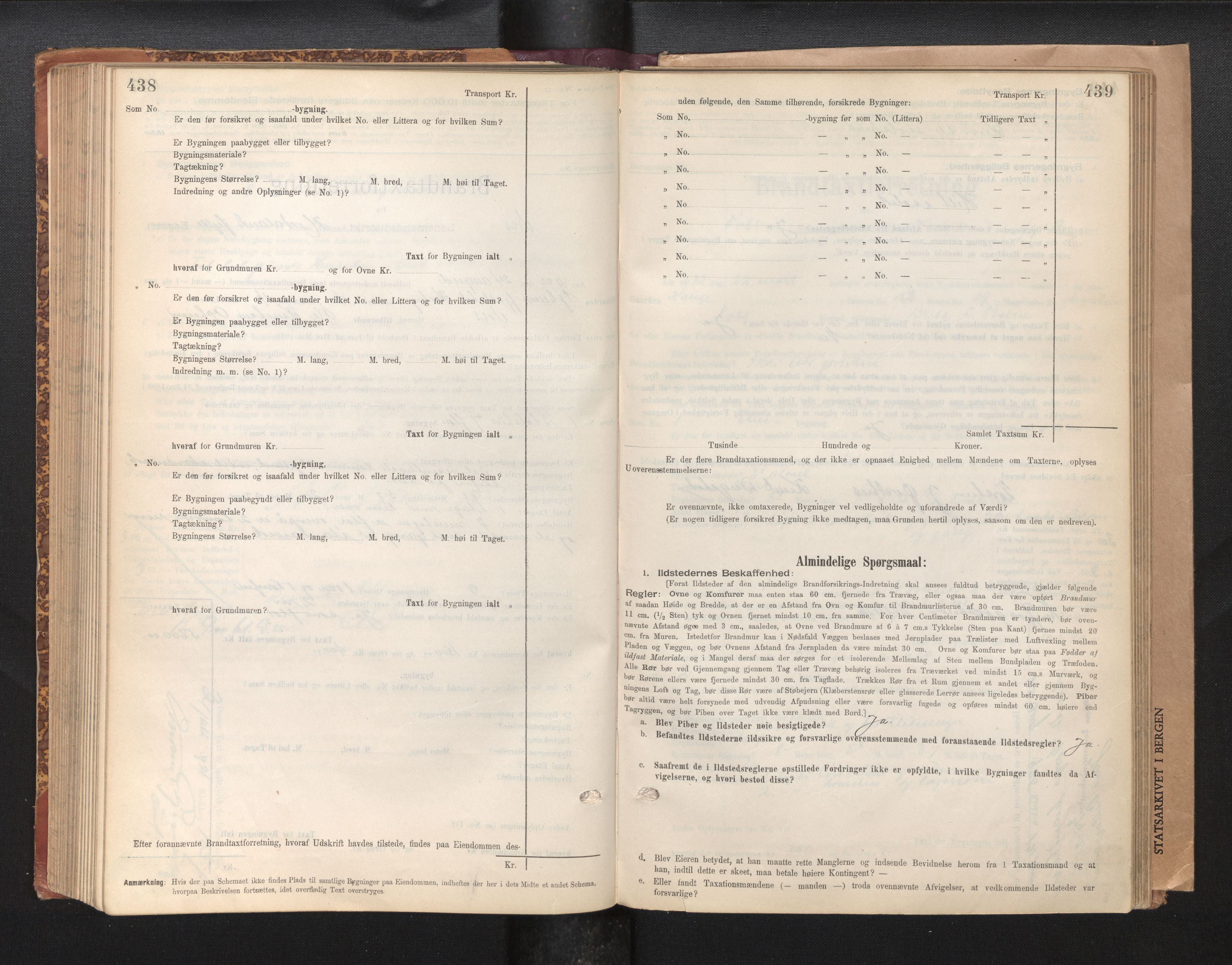 Lensmannen i Voss, SAB/A-35801/0012/L0008: Branntakstprotokoll, skjematakst, 1895-1945, p. 438-439