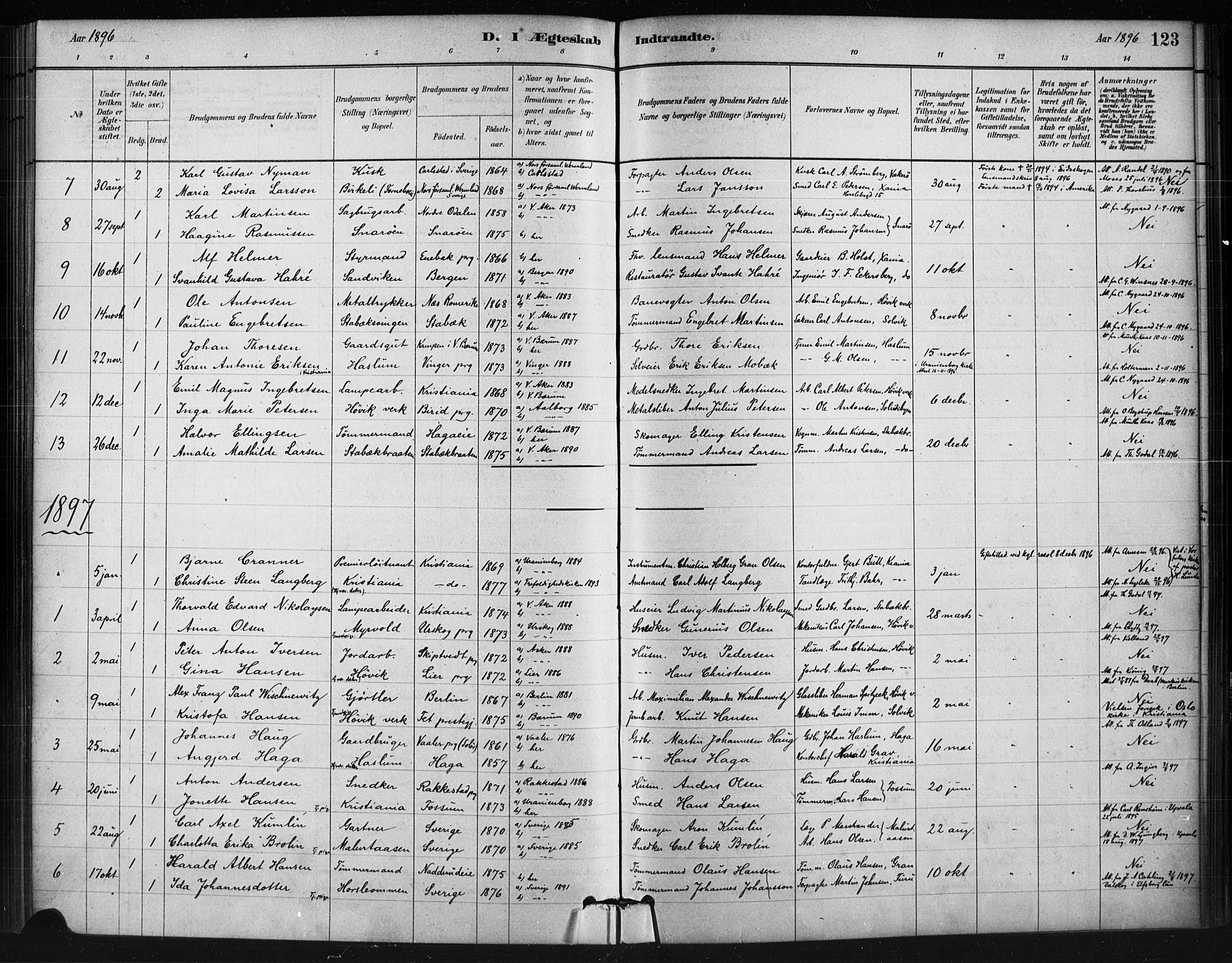 Asker prestekontor Kirkebøker, SAO/A-10256a/F/Fc/L0002: Parish register (official) no. III 2, 1879-1904, p. 123