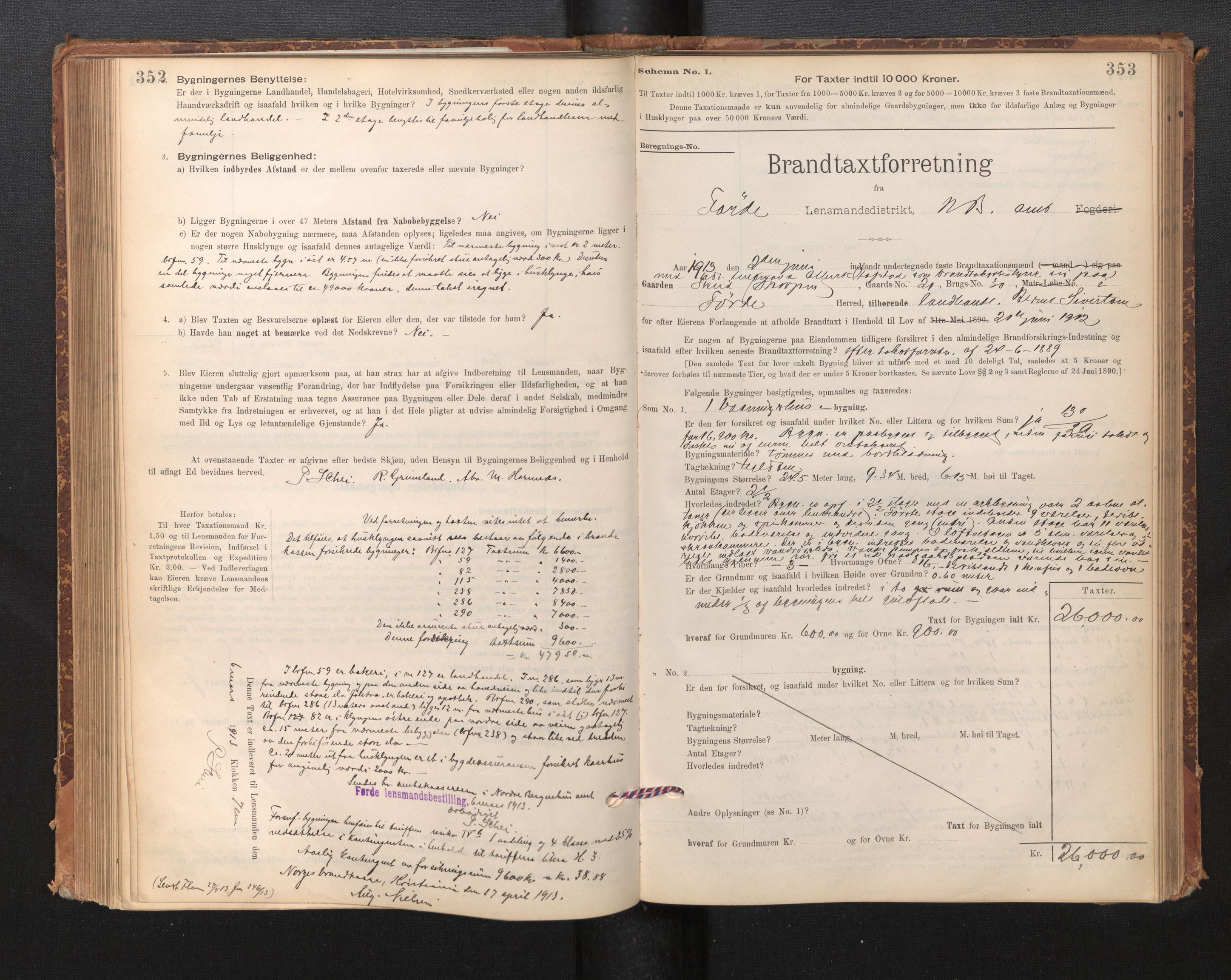 Lensmannen i Førde, AV/SAB-A-27401/0012/L0008: Branntakstprotokoll, skjematakst, 1895-1922, p. 352-353