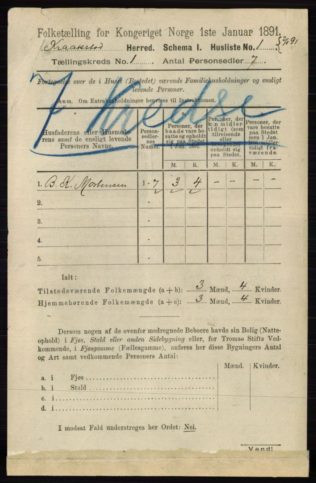 RA, 1891 census for 0212 Kråkstad, 1891, p. 22