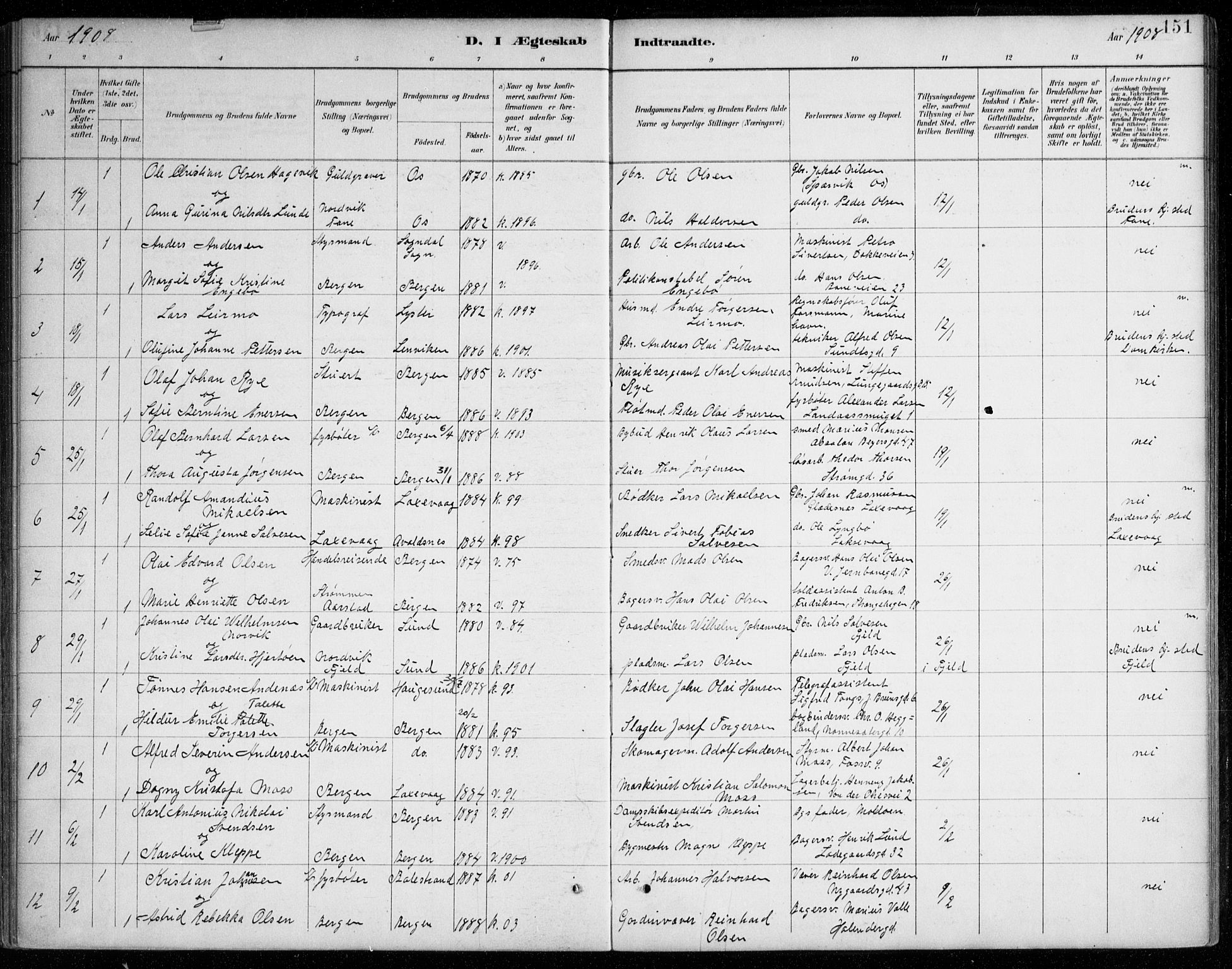 Johanneskirken sokneprestembete, SAB/A-76001/H/Haa/L0012: Parish register (official) no. D 1, 1885-1912, p. 151