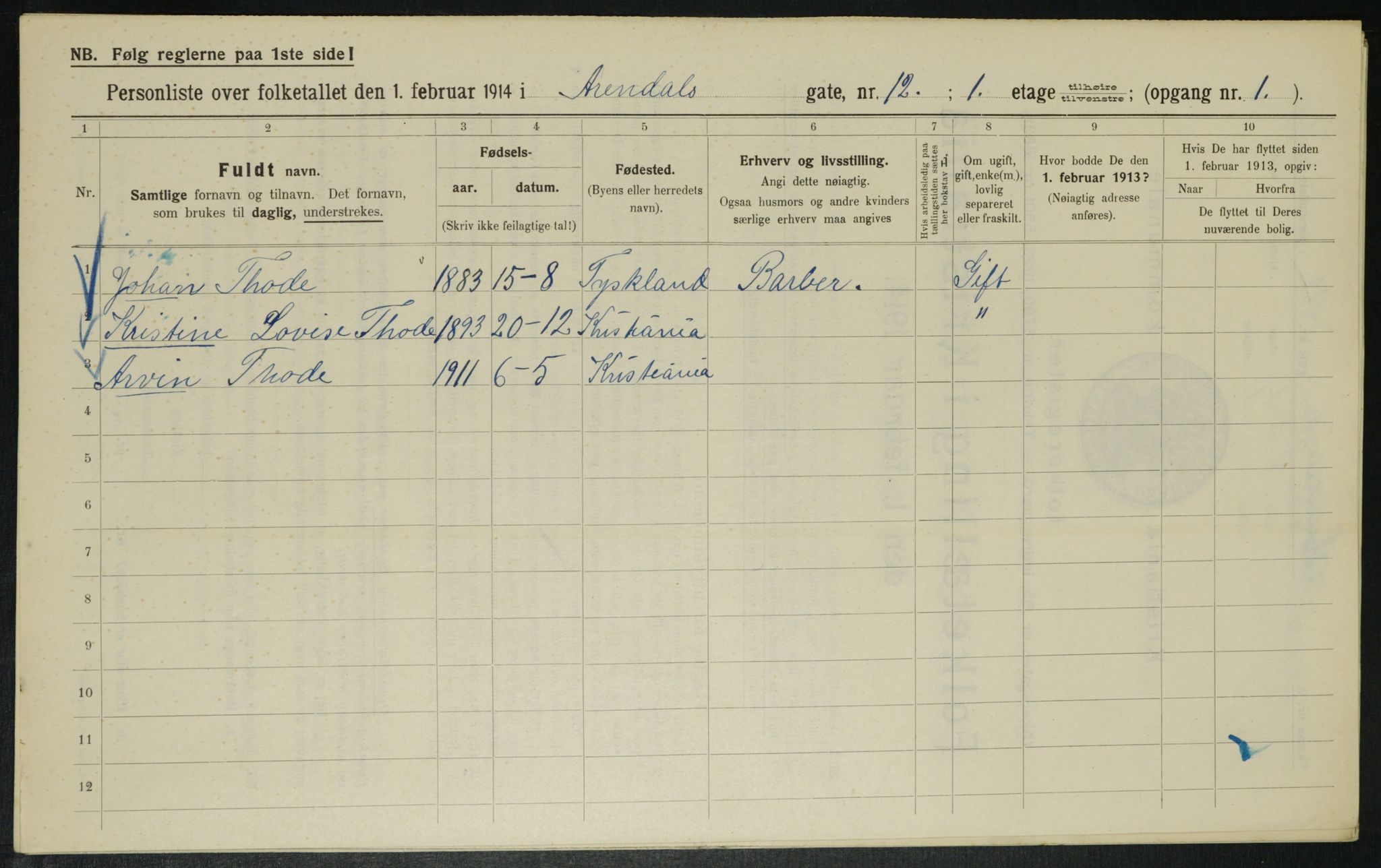 OBA, Municipal Census 1914 for Kristiania, 1914, p. 2009