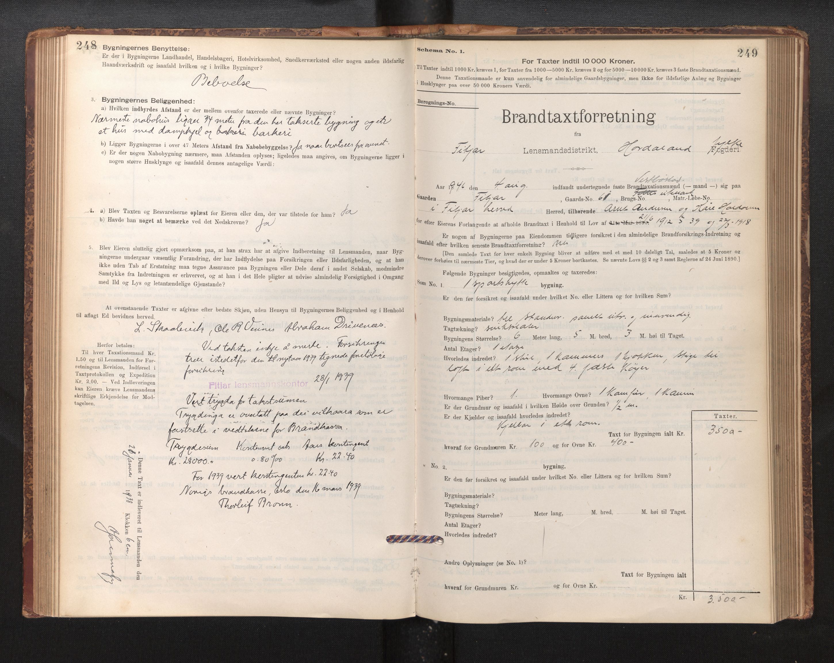 Lensmannen i Fitjar, SAB/A-32001/0012/L0001: Branntakstprotokoll, skjematakst, 1895-1948, p. 248-249