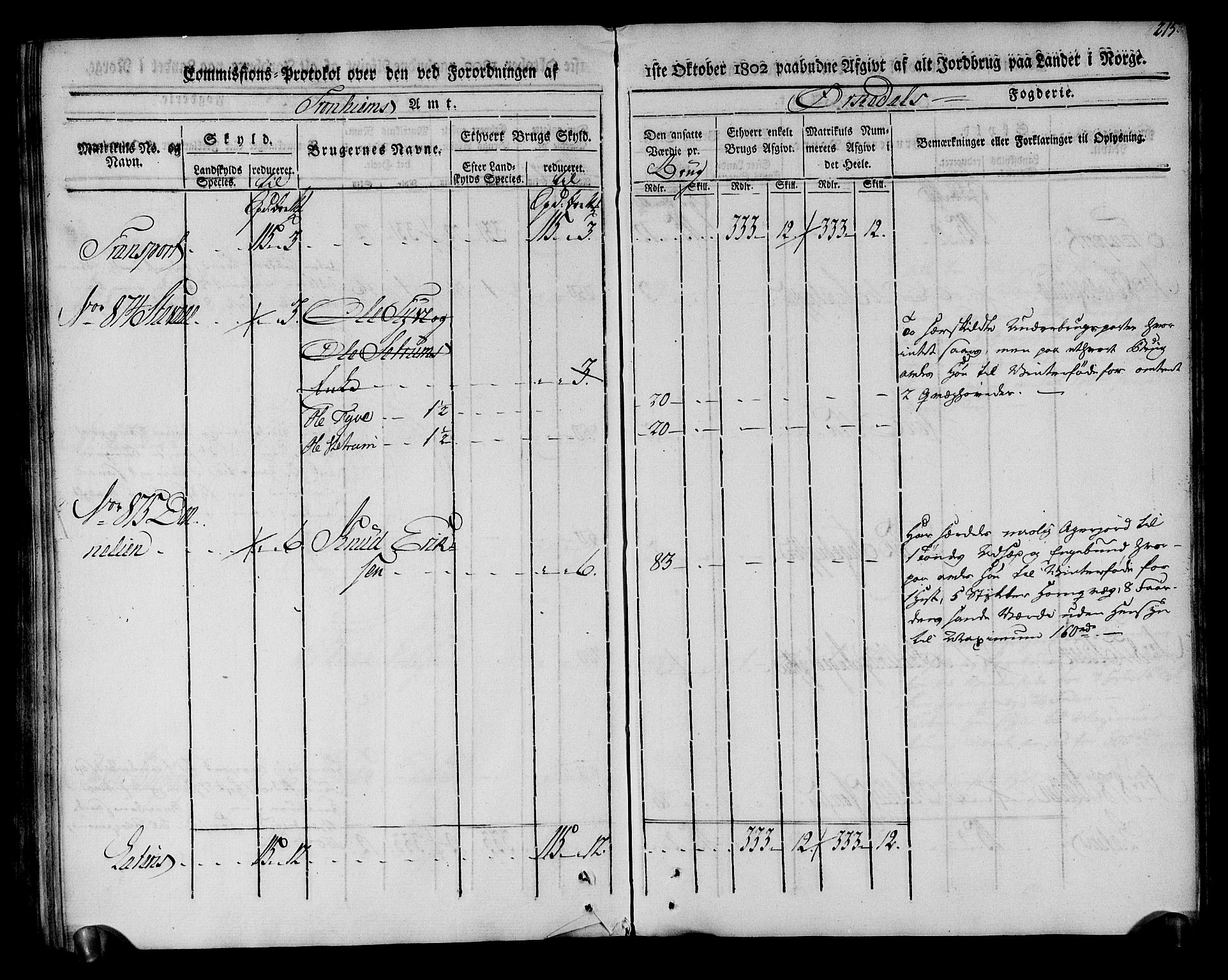 Rentekammeret inntil 1814, Realistisk ordnet avdeling, AV/RA-EA-4070/N/Ne/Nea/L0135: Orkdal og Gauldal fogderi. Kommisjonsprotokoll for Orkdalen, 1803, p. 215