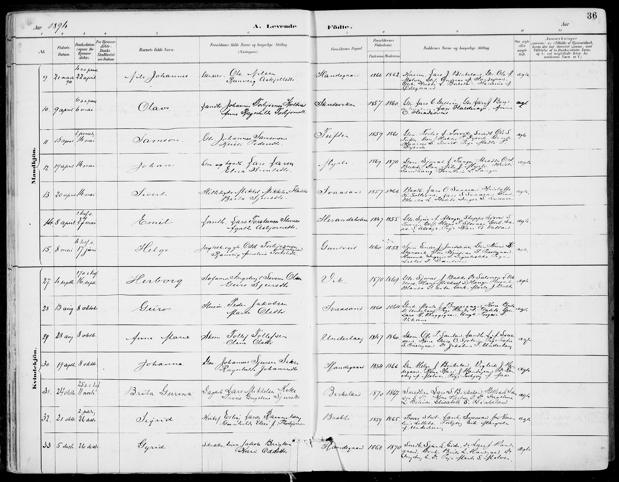 Strandebarm sokneprestembete, SAB/A-78401/H/Haa: Parish register (official) no. E  1, 1886-1908, p. 36