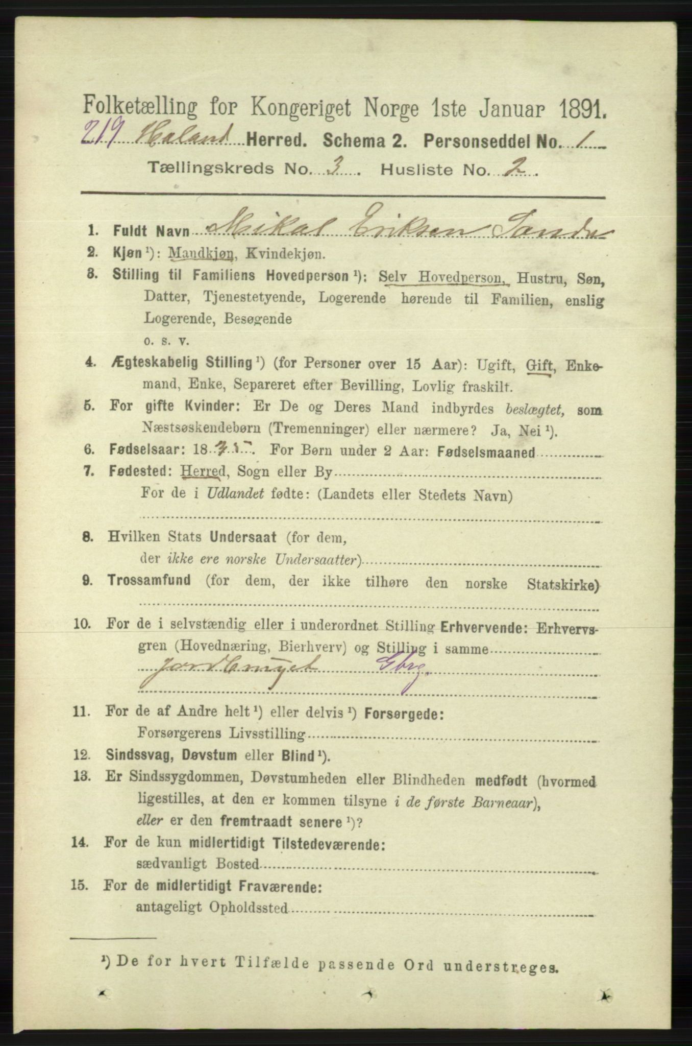 RA, 1891 census for 1124 Haaland, 1891, p. 1710