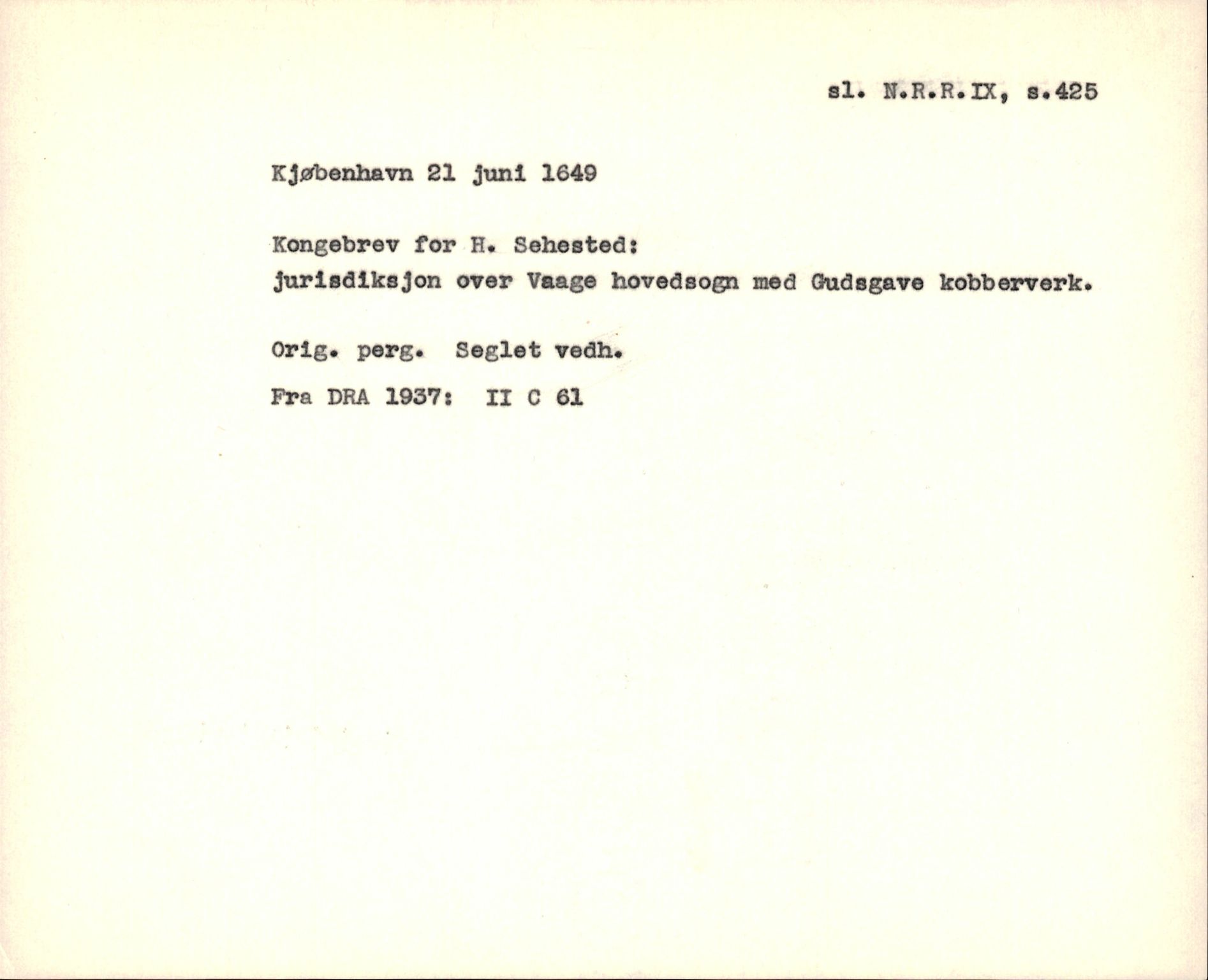 Riksarkivets diplomsamling, AV/RA-EA-5965/F35/F35f/L0002: Regestsedler: Diplomer fra DRA 1937 og 1996, p. 127