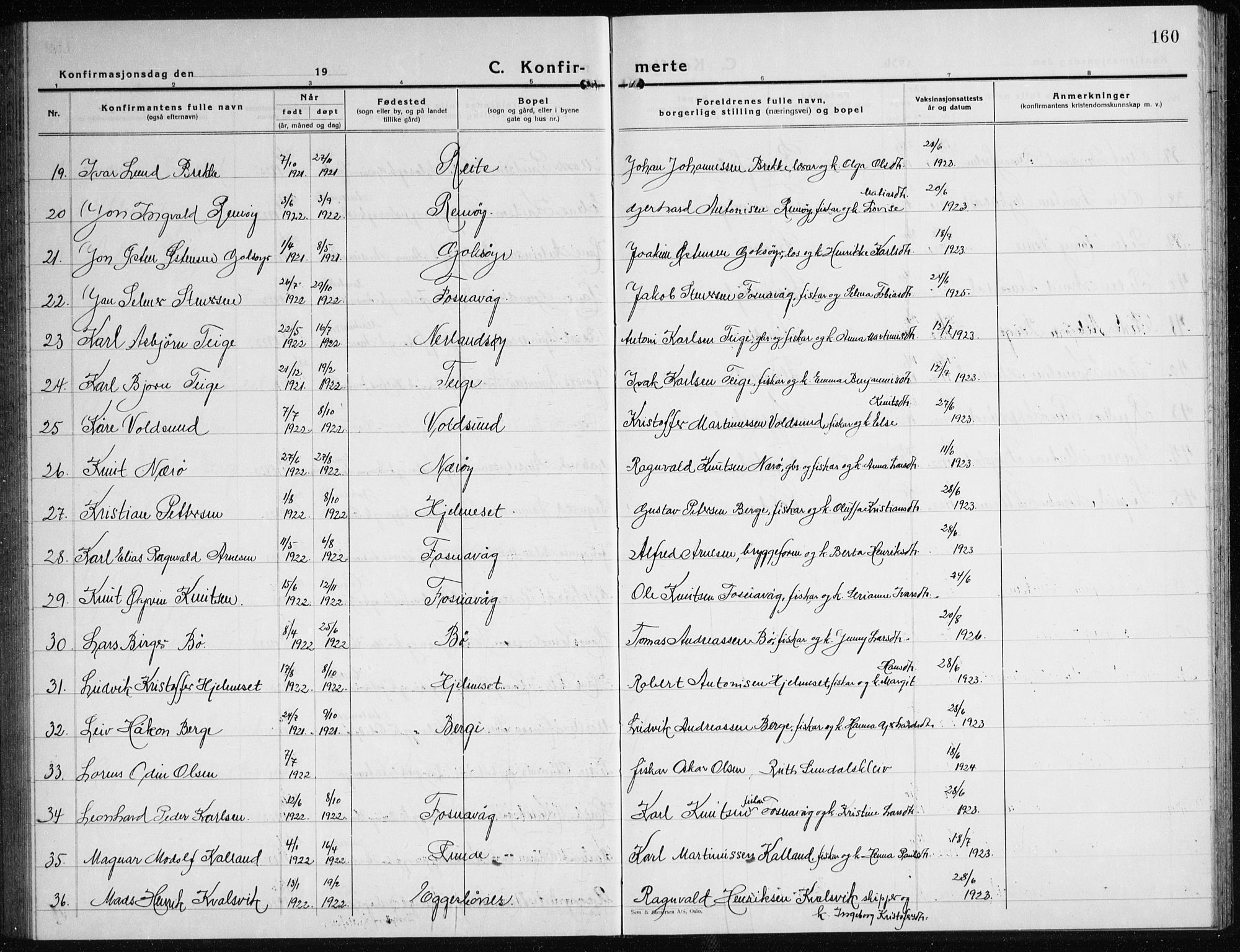 Ministerialprotokoller, klokkerbøker og fødselsregistre - Møre og Romsdal, AV/SAT-A-1454/507/L0085: Parish register (copy) no. 507C08, 1933-1944, p. 160