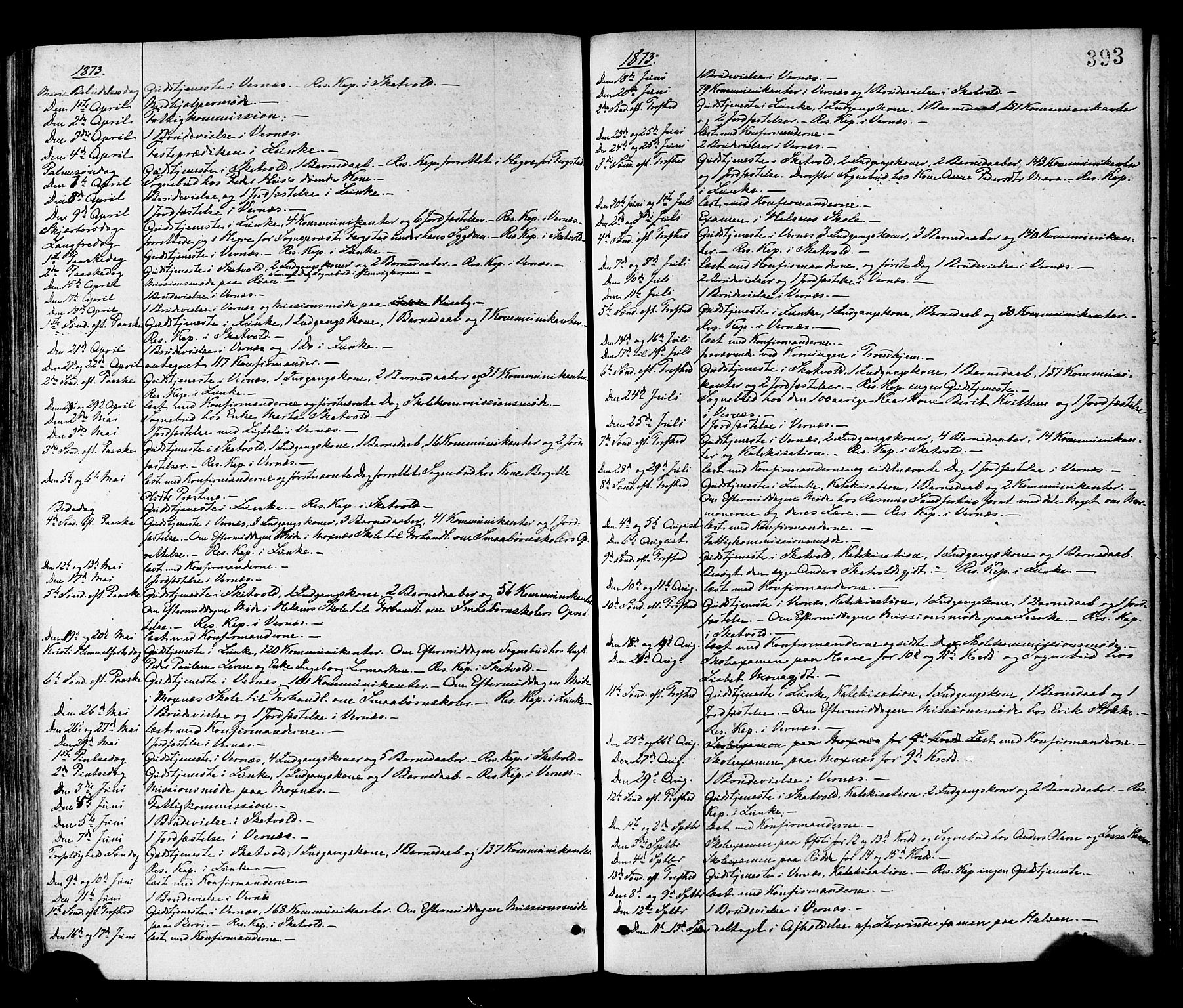 Ministerialprotokoller, klokkerbøker og fødselsregistre - Nord-Trøndelag, SAT/A-1458/709/L0076: Parish register (official) no. 709A16, 1871-1879, p. 393